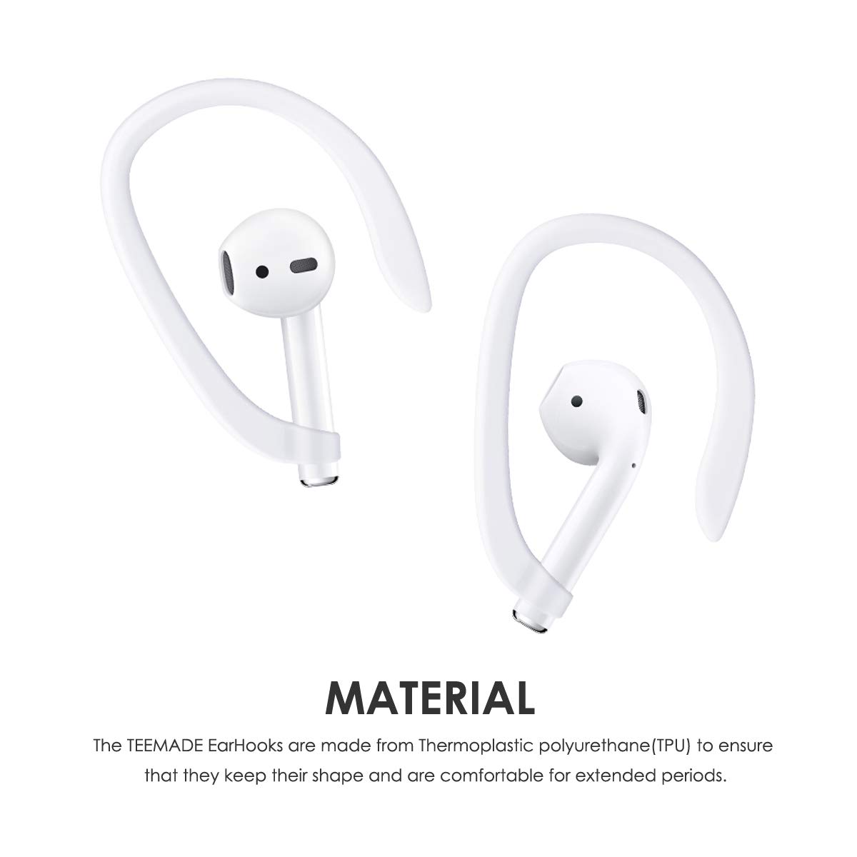 4 Pack AirPods Ear Hooks for AirPods 1/2/Pro - Secure Fit Sports Accessories for Running, Gym & Workout - TEEMADE Anti-Slip Silicone Earbud Covers (White)