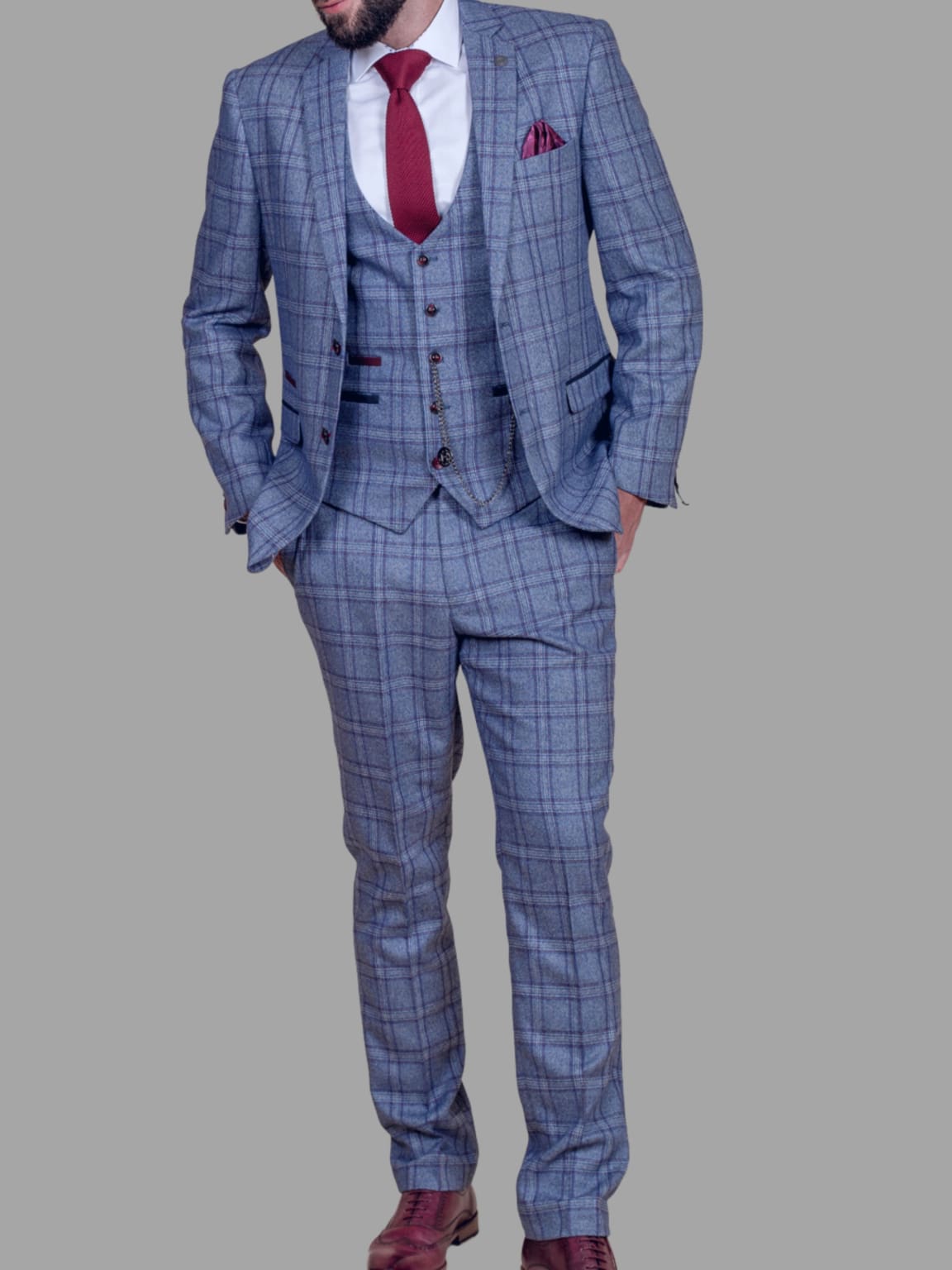 Marc Darcy Abbott Men's Blue Tweed 3 Piece Suit - Premium Slim Fit Business Suit for Weddings, Office & Formal Events