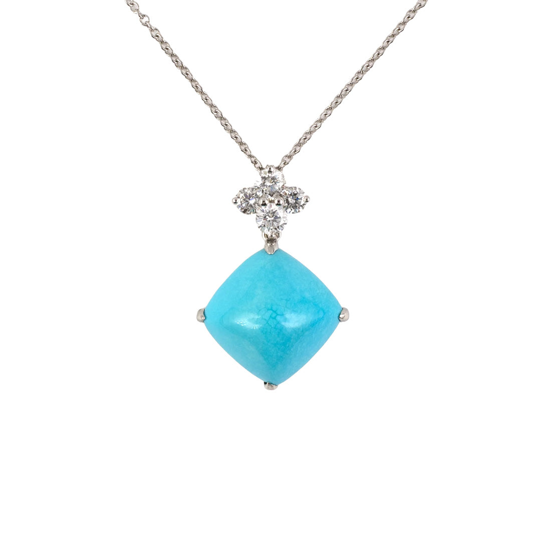 Stunning Sugarloaf Turquoise & Diamond Pendant Necklace for Women - Elegant 925 Sterling Silver Jewelry Gift for Birthday, Anniversary & Special Occasions