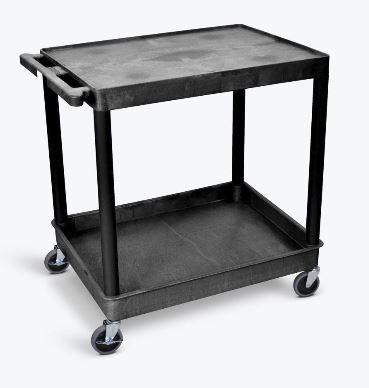 Luxor 2-Tier Large Black Utility Cart with Wheels - Perfect for Kitchen, Office, or Workshop Storage and Organization