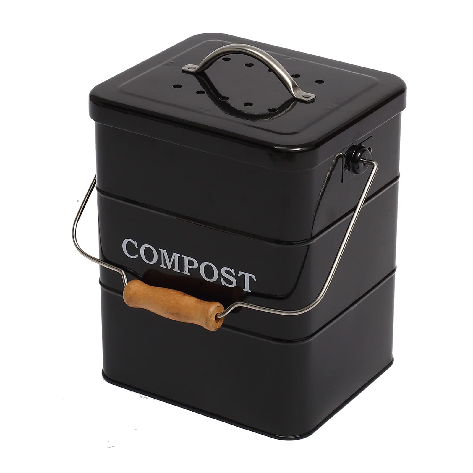 AYACATZ 1 Gallon Stainless Steel Kitchen Compost Bin with Charcoal Filter & Lid - Countertop Compost Pail for Organic Waste, Eco-Friendly Compost Bucket for Indoor/Outdoor Use - Perfect for Kitchen, Garden & Sustainable Living (Black)
