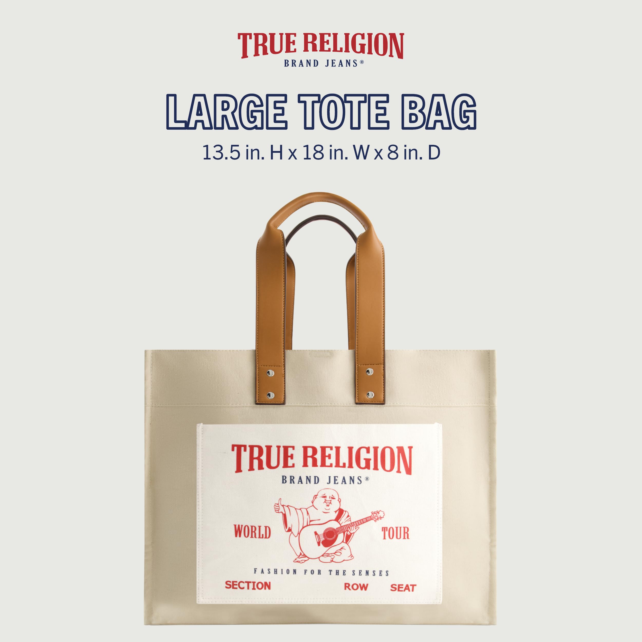 True Religion Large Canvas Tote Bag - Durable Travel Carryall Shoulder Handbag for Women | Perfect for Beach, Work & Weekend Getaways