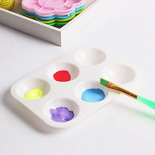 10PCS White Plastic Rectangular Artist Paint Palettes - 6 Wells Color Mixing Trays for Watercolor, Gouache, Acrylic & Oil Painting - Perfect for Artists, Calligraphy & DIY Craft Projects