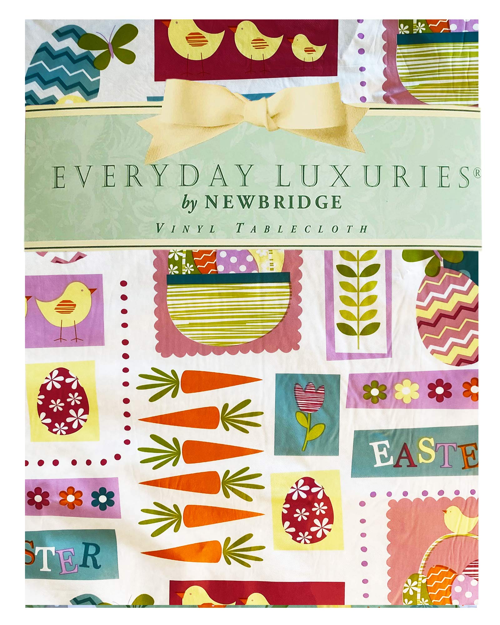 Easter Spring Tablecloth - Pastel Easter Egg Print Vinyl Flannel Backed Table Cover, 60” x 84” Oval, Wipe Clean & Easy Care for Holiday Dining, Party Decor, and Spring Home Decor