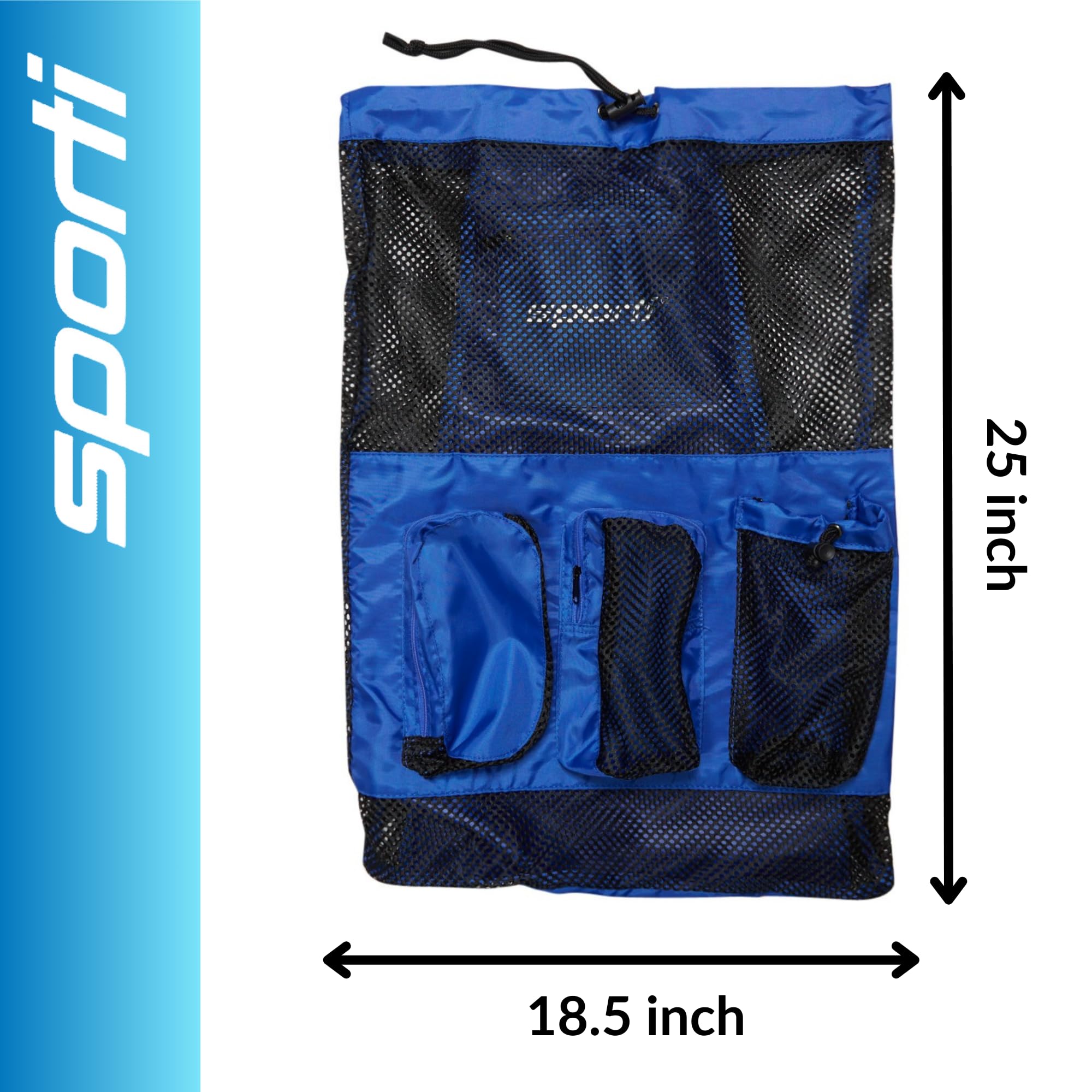 Sporti Waterproof Swimming Equipment Bag with Zipper Pocket & Mesh Drawstring Backpack - Large Gym Bag for Swim Gear, Workout Clothes & Sports Accessories - Perfect for Pool, Beach & Gym Use