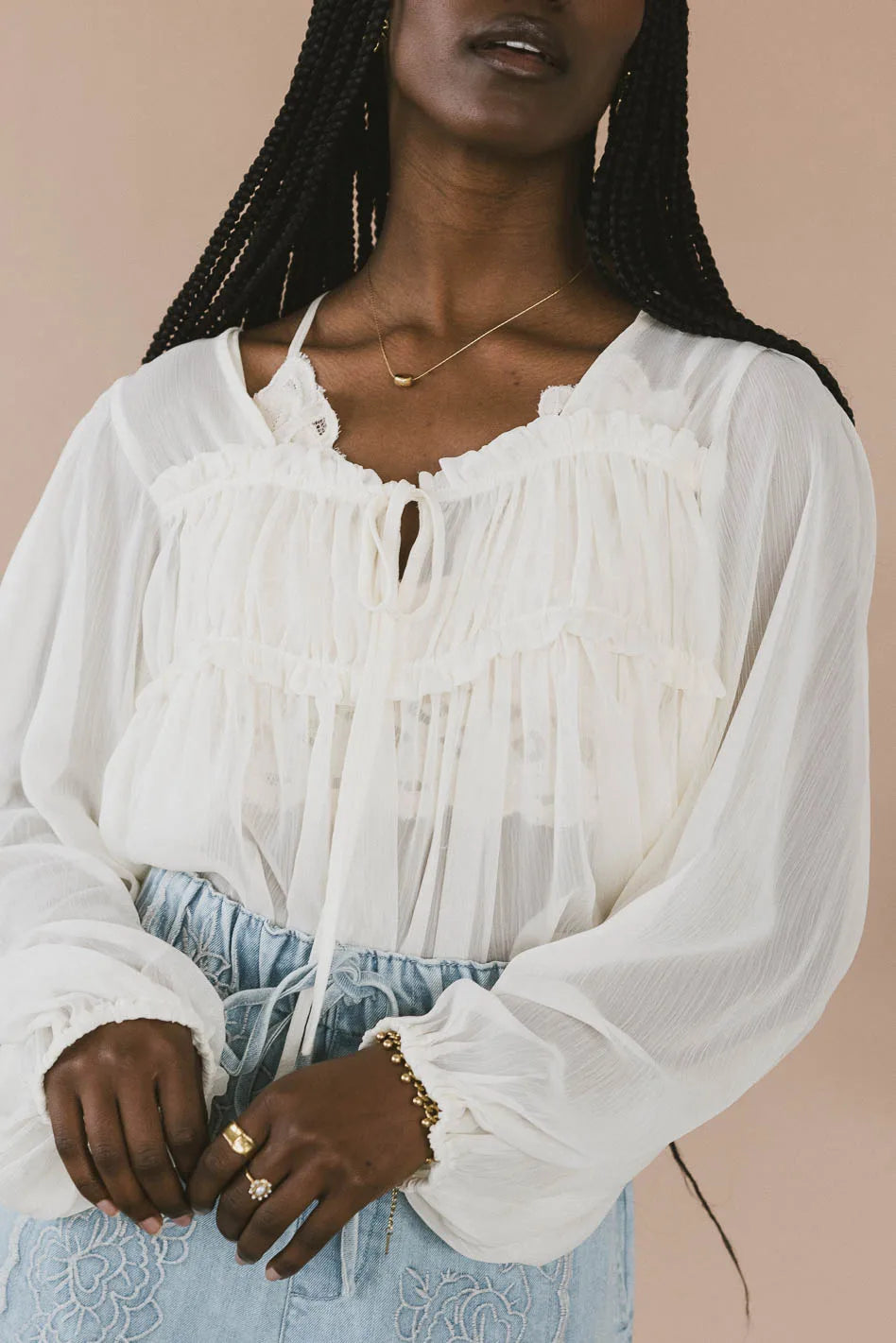 Frankie Sheer Peplum Blouse for Women - Elegant Flowy Tunic Top with Ruffled Hem - Perfect for Office, Date Night & Special Occasions