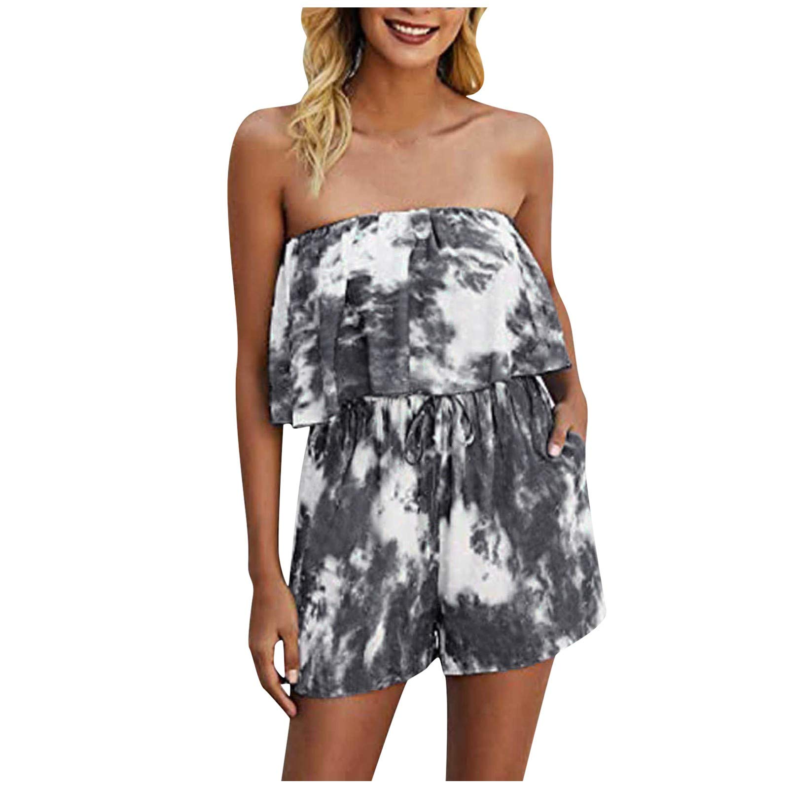 Boho Jumpsuit for Women - Tie Dye Wrap One Piece Jumpsuit | Casual Summer Outfit | Perfect for Beach Vacation, Music Festivals & Boho Chic Style