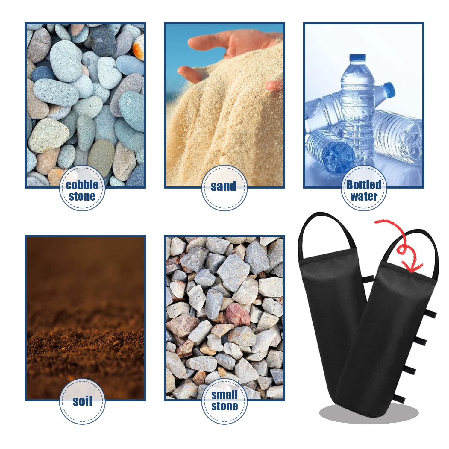 Heavy Duty Sandbag Weights for Pop Up Canopy Tent & Video Stand - Set of 4 Black Stabilizing Bags (No Sand Included) - Perfect for Outdoor Events, Trade Shows & Photography Studios