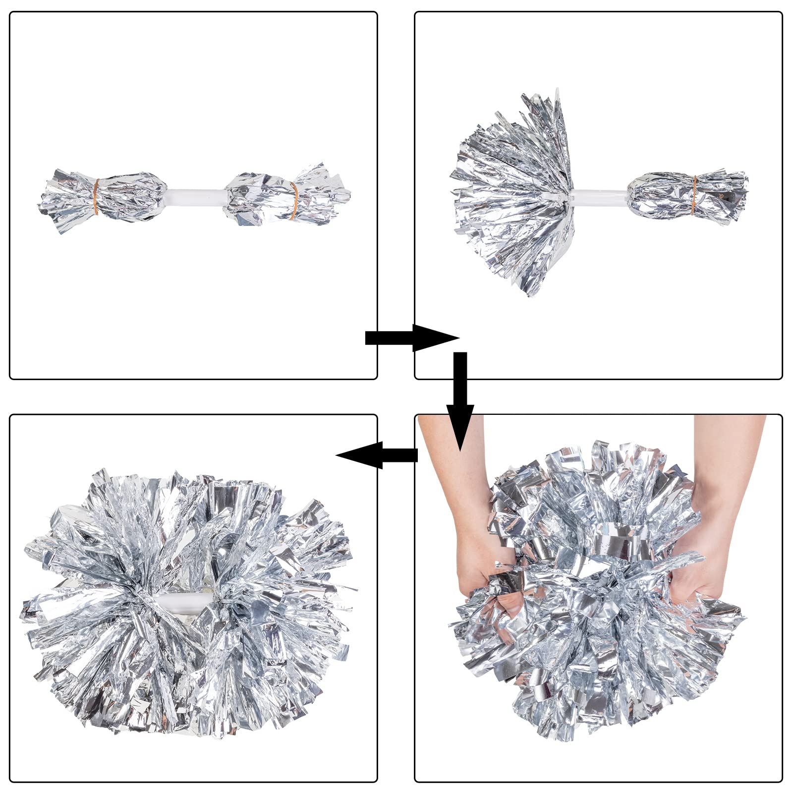 2 Pack Cheerleading Pom Poms with Handle - Metallic Foil & Matte Cheerleader Poms for Sports, Dance Team, Cheering Squad, Spirit Events, Kids & Adults - Perfect for Games, Parades, Pep Rallies & Performances