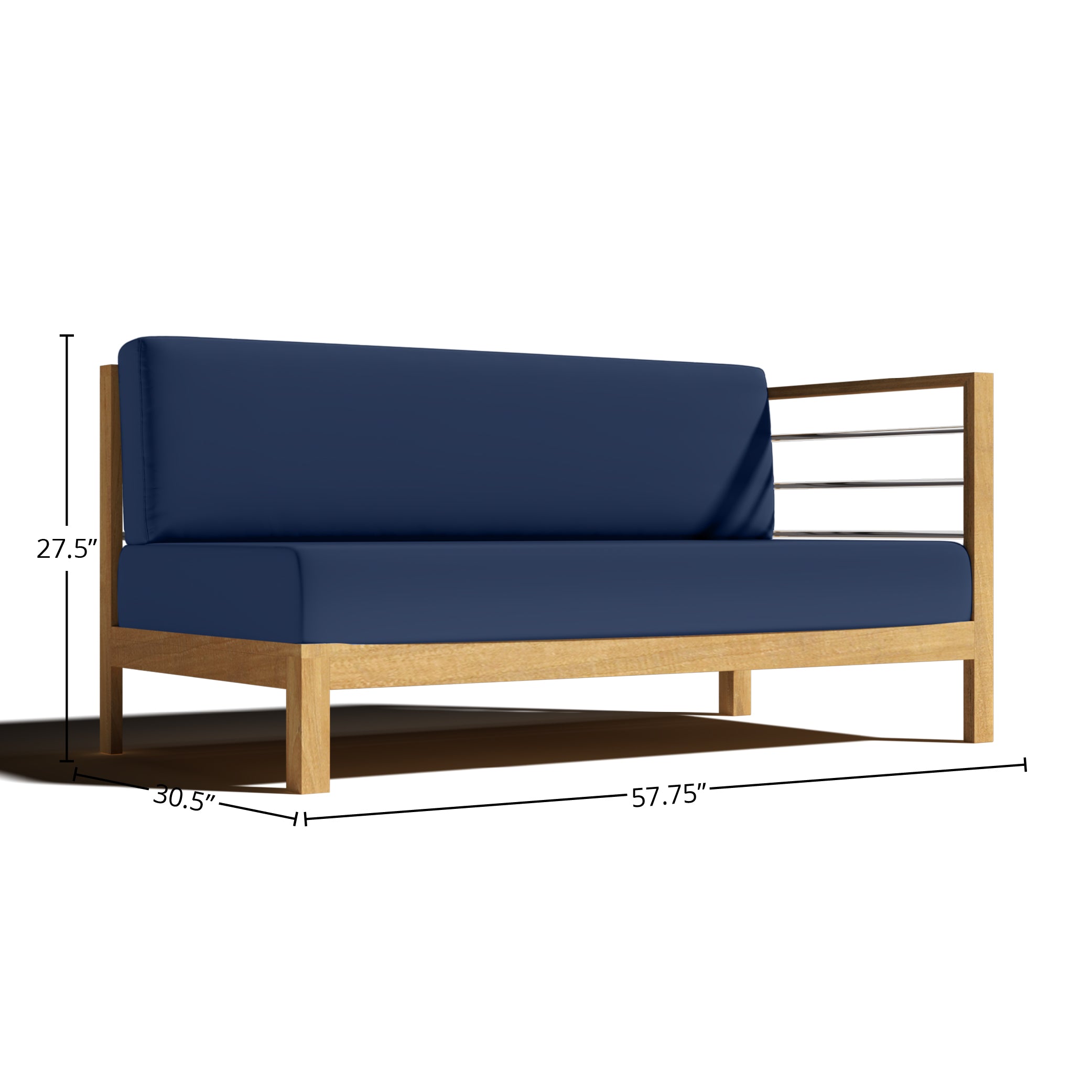 Premium Leon Teak Outdoor Sectional Right Sofa with Sunbrella Navy Cushion - Weather-Resistant Patio Furniture for Backyard, Poolside & Garden Relaxation