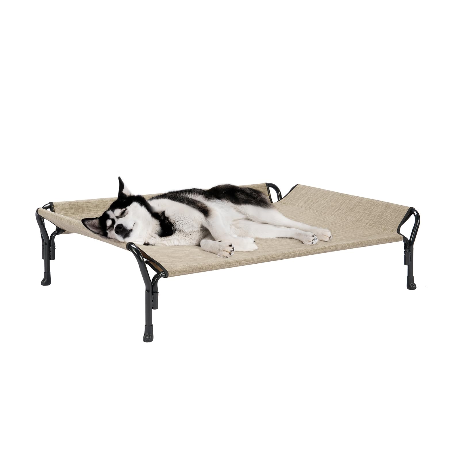 Veehoo Cooling Elevated Dog Bed for Large Dogs - Breathable Teslin Mesh, Durable Raised Cot with Guardrail & Slope Headrest - Indoor/Outdoor Dog Sofa Bed (Large, Beige Coffee) | Perfect for Backyard, Patio & Home Use