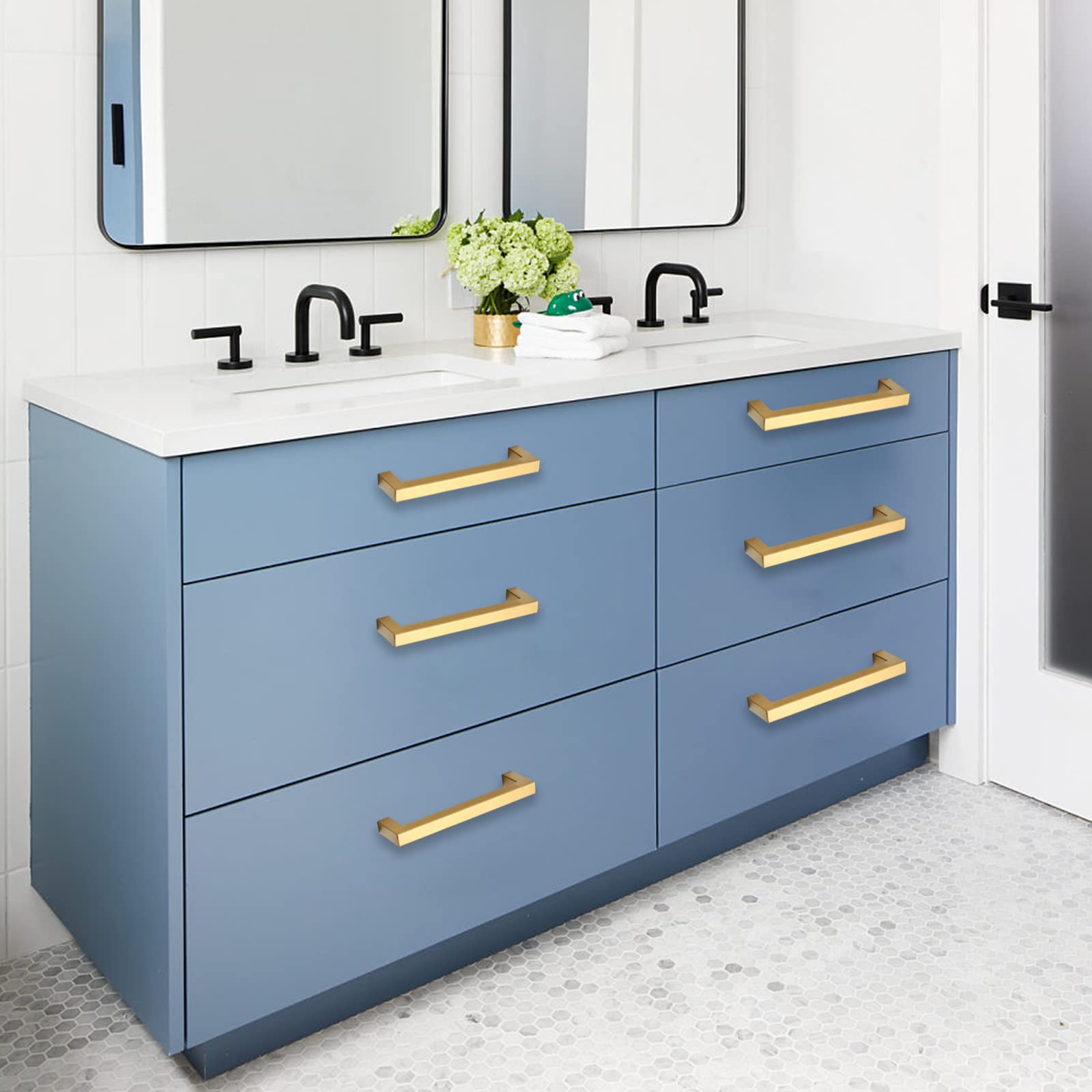 Gold Cabinet Handles & Drawer Pulls - 5 Pack 11-1/3 Inch (288mm) Stainless Steel Square Kitchen Cabinet Hardware for Cupboards, Doors & Drawers - Perfect for Modern Kitchen & Bathroom Renovations