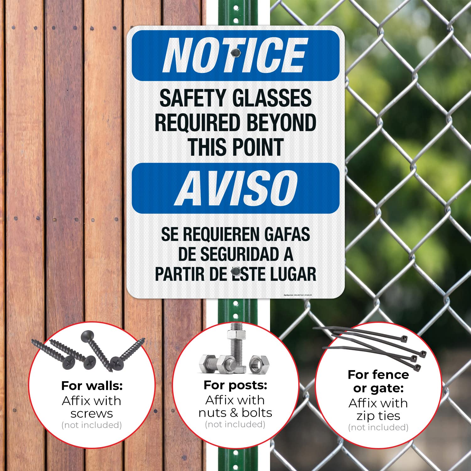 Bilingual Safety Glasses Required Beyond This Point Sign - OSHA Compliant 24x30 Inches, 3M EGP Reflective .080 Aluminum, Fade Resistant for Indoor/Outdoor Use - Made in USA | Workplace Safety, Construction Zones & Hazard Areas