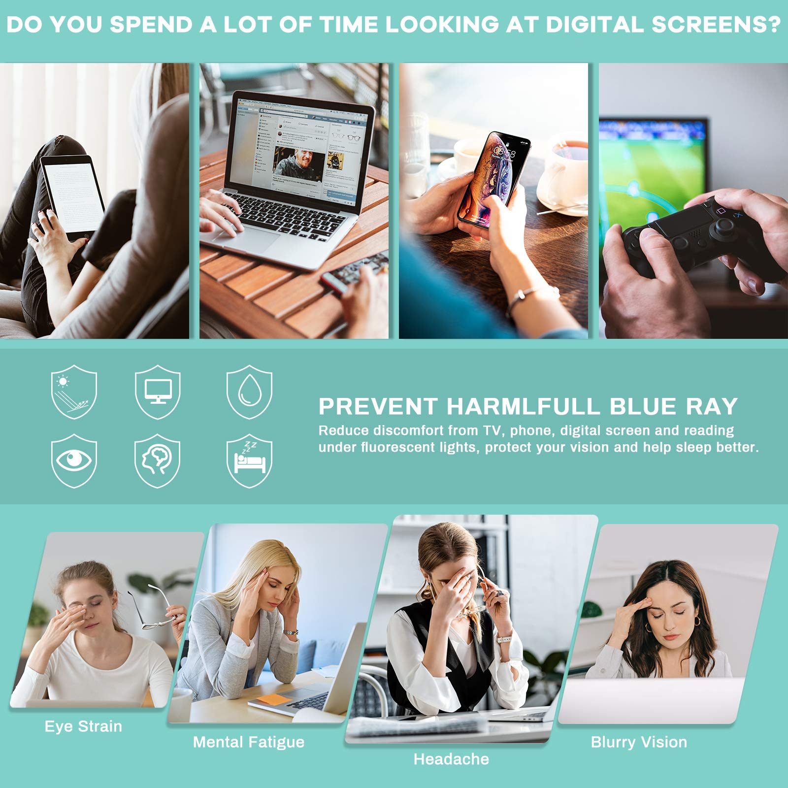 Blue Light Blocking Glasses for Women & Men - Stylish Round Cat Eye Frame with UV Protection - Anti Eyestrain Computer & Gaming Glasses for Office, Gaming & Night Use