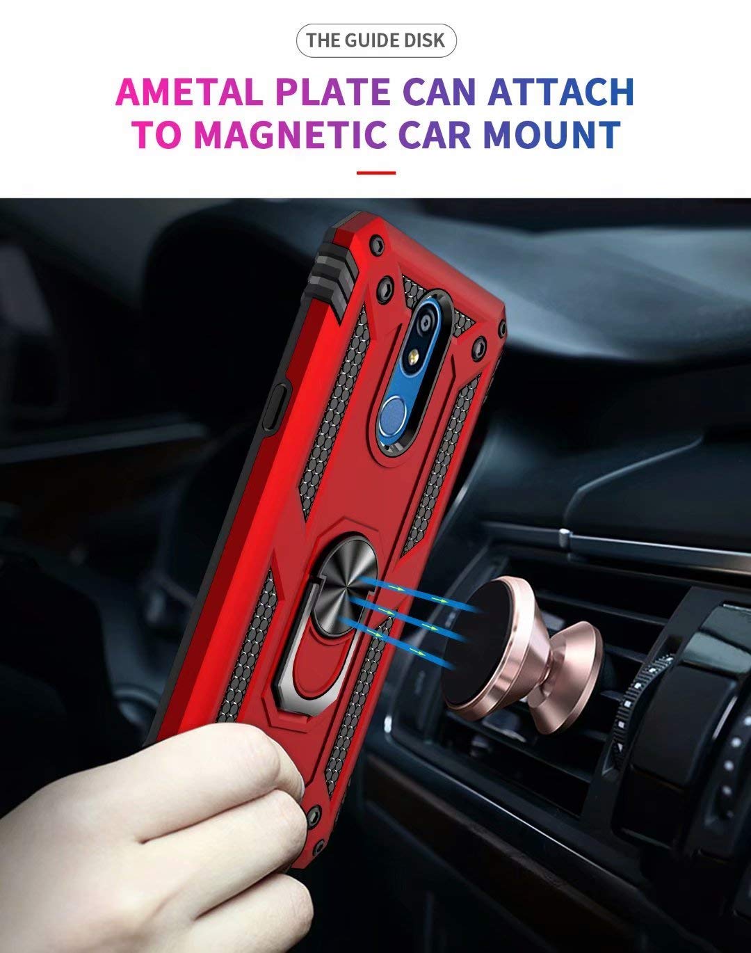 TJS Heavy Duty Magnetic Phone Case for LG Stylo 5/5 Plus/5V/5X - Defender Metal Ring with Kickstand (Red) | Perfect for Outdoor Activities, Work & Travel Protection