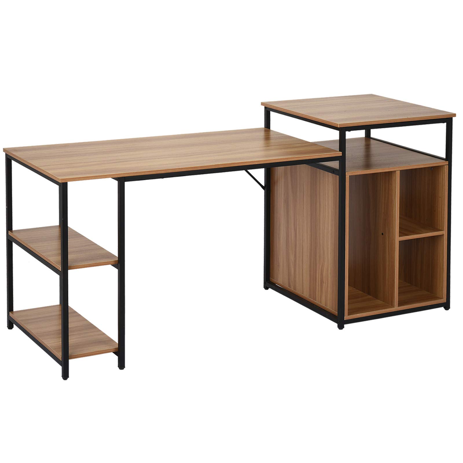 HonpraD 47-Inch Multifunctional Computer Desk with Printer Stand & Shelf - Large Writing Workstation for Home Office, Study & Gaming (Brown, 524)