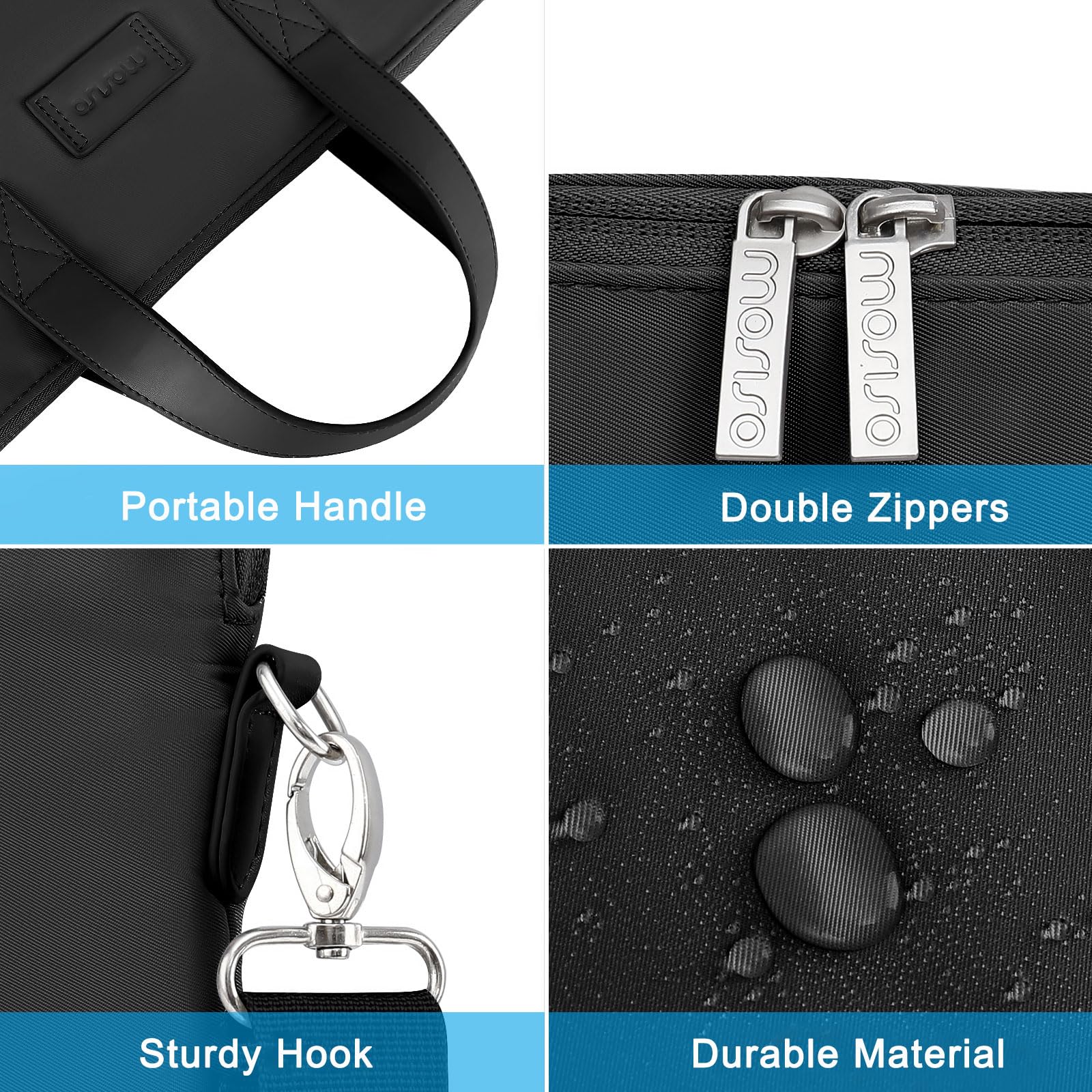 MOSISO 15.6 Inch Laptop Bag for Women - Stylish Computer Briefcase Compatible with MacBook Pro 16 Inch, HP, Dell, Lenovo, Asus, Razer Notebook, Includes Shoulder Strap & Silk Scarf, Black - Perfect for Work, Travel, and Everyday Use