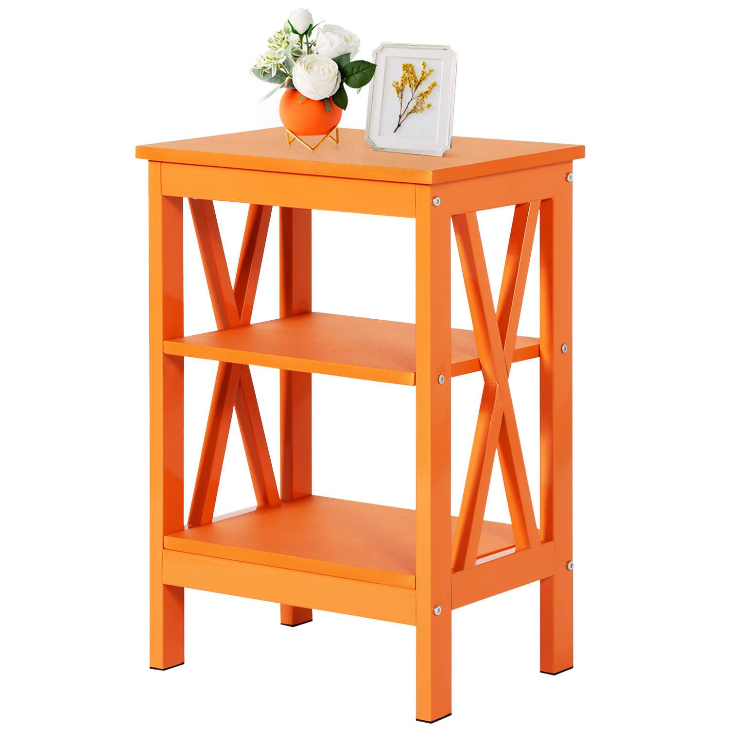 VECELO End Side Table with Storage Shelf - Nightstand for Bedroom & Living Room Furniture, Compact Shelves, 1-Pack, Orange - Perfect for Small Spaces, Apartment Decor & Bedside Organization