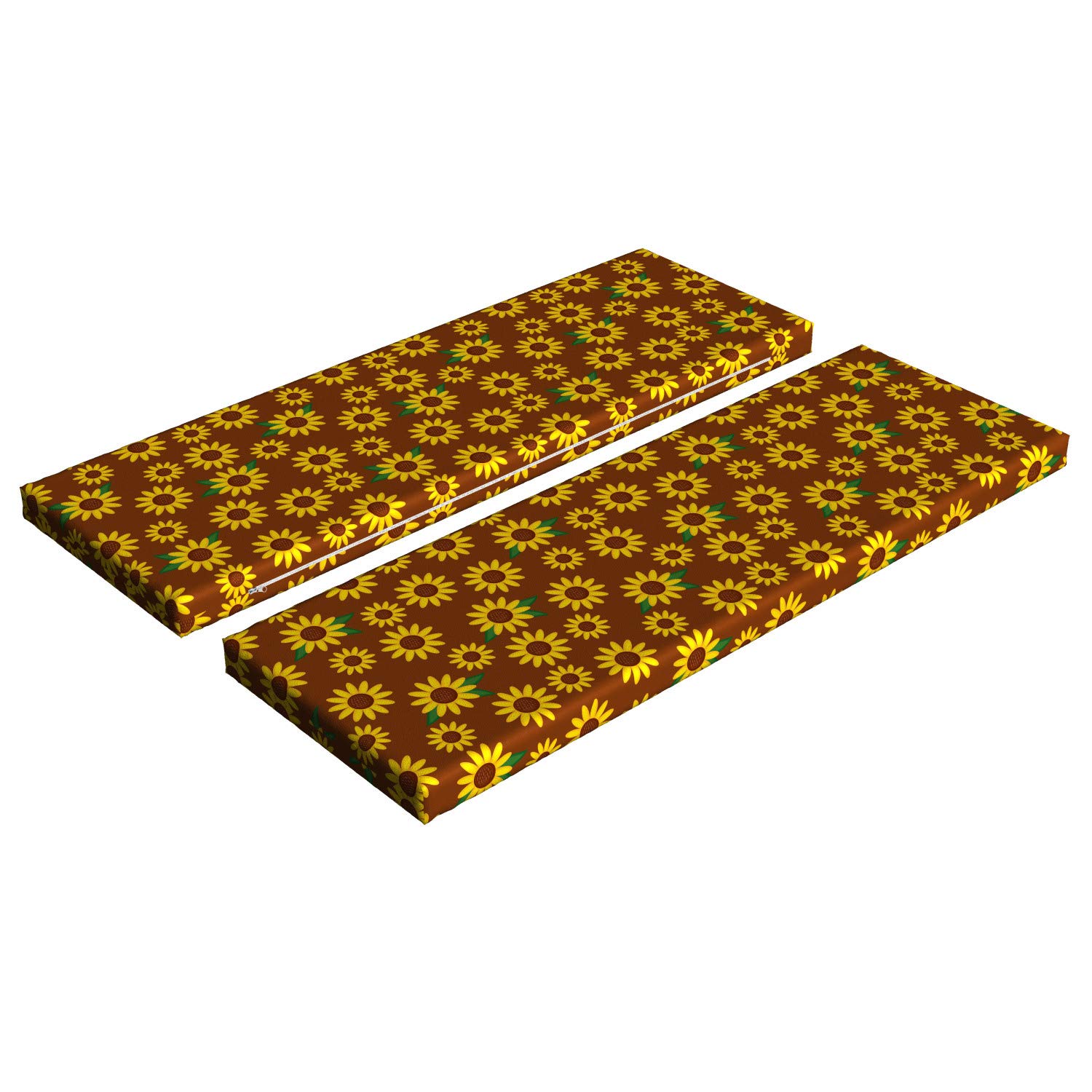 Ambesonne Sunflower Bench Cushion Set of 2 - Cartoon Floral Design with Vibrant Petals & Green Leaves, 45x15x2 Inch Outdoor Garden Seat Pad - Perfect for Patio, Deck, Porch & Outdoor Furniture Decor