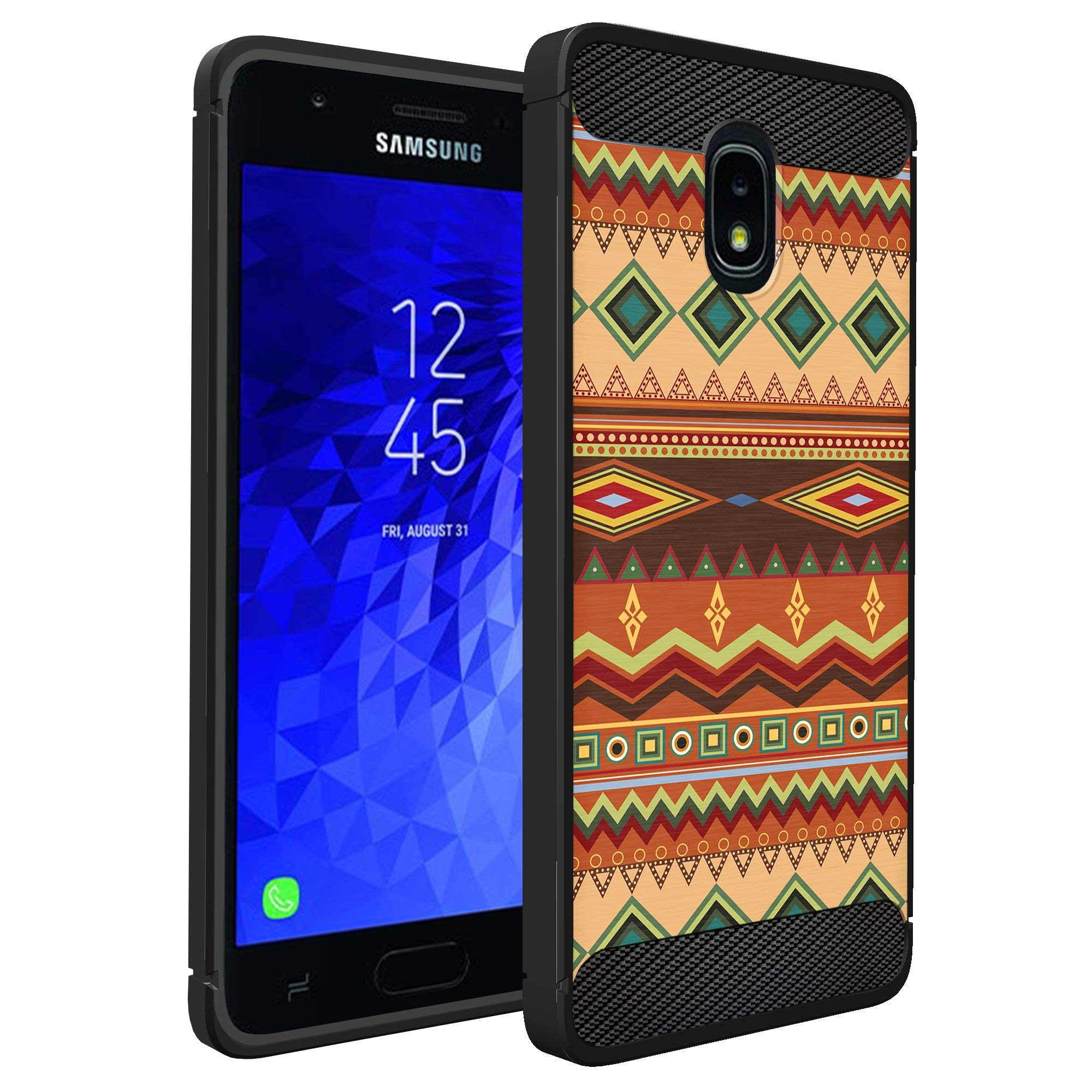 Premium Slim Black TPU Case for Samsung J3 (2018) / J3 Star / J3 Achieve / Express Prime 3 / J3 Orbit / Amp Prime 3 - Shockproof Flexible Protective Phone Cover with Autumn Tribal Pattern - Perfect for Daily Use, Travel & Outdoor Activities
