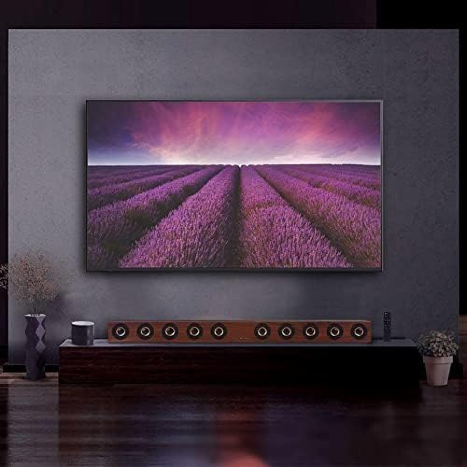 Wooden TV Sound Bar with 6 Sound Effects, 8 Speakers, 40W Wireless Bluetooth, Full Range 2 Woofer, Remote Control, Brown - Perfect for Home Theater, Acoustic Music Center, and TV Column Setup