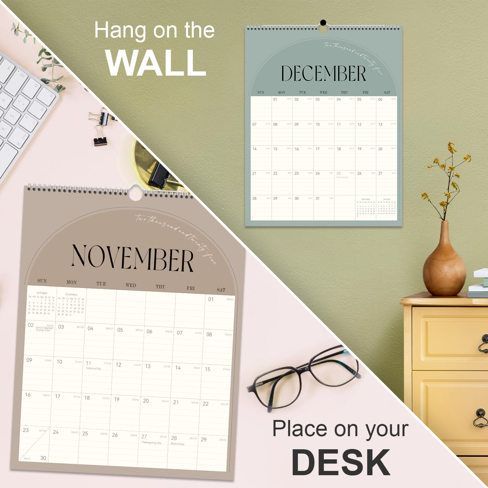 Guasslee 2025-2026 Wall Calendar | 19-Month Spiral Bound Vertical Planner (June 2025-December 2026) | 14