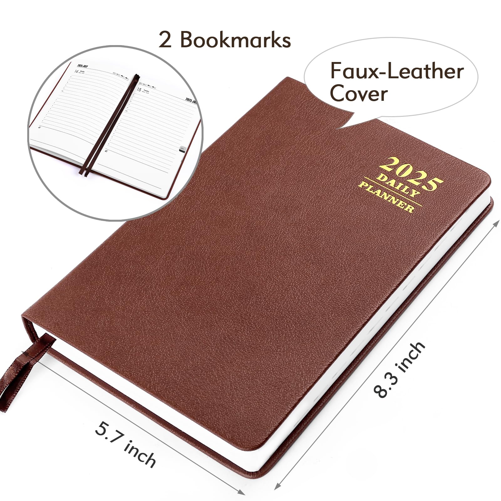 KESOTE 2025 Daily & Hourly Planner - One Page Per Day, 12-Month Weekly/Monthly A5 Notebook (5.7 x 8.3