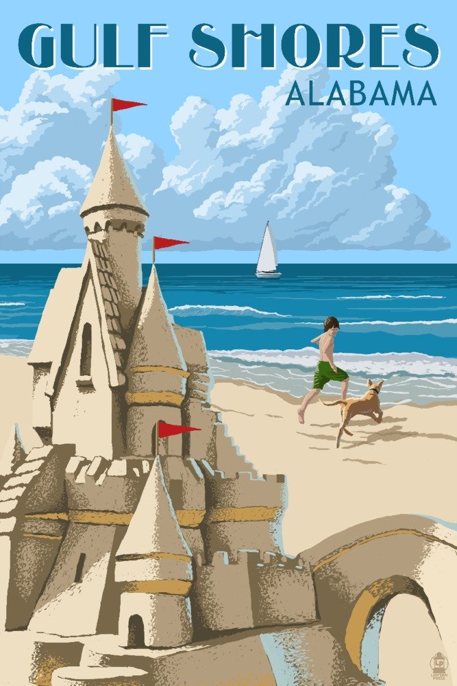 12x18 Gulf Shores Alabama Sandcastle Metal Wall Art - Premium Aluminum Beach Decor for Coastal Living Rooms, Beach Houses & Vacation Homes