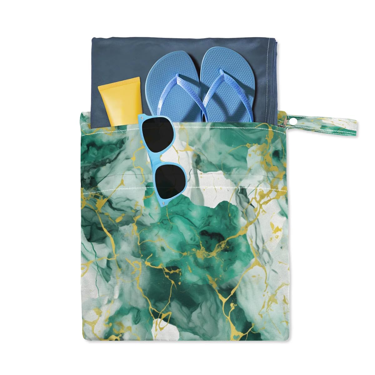 Waterproof Wet Dry Bag 2-Pack - Green Marble Swimsuit Storage & Laundry Organizer | Reusable Cloth Diaper Wet Bag for Beach, Pool, Gym, Yoga | Perfect for Swimsuits, Baby Care & Travel Essentials