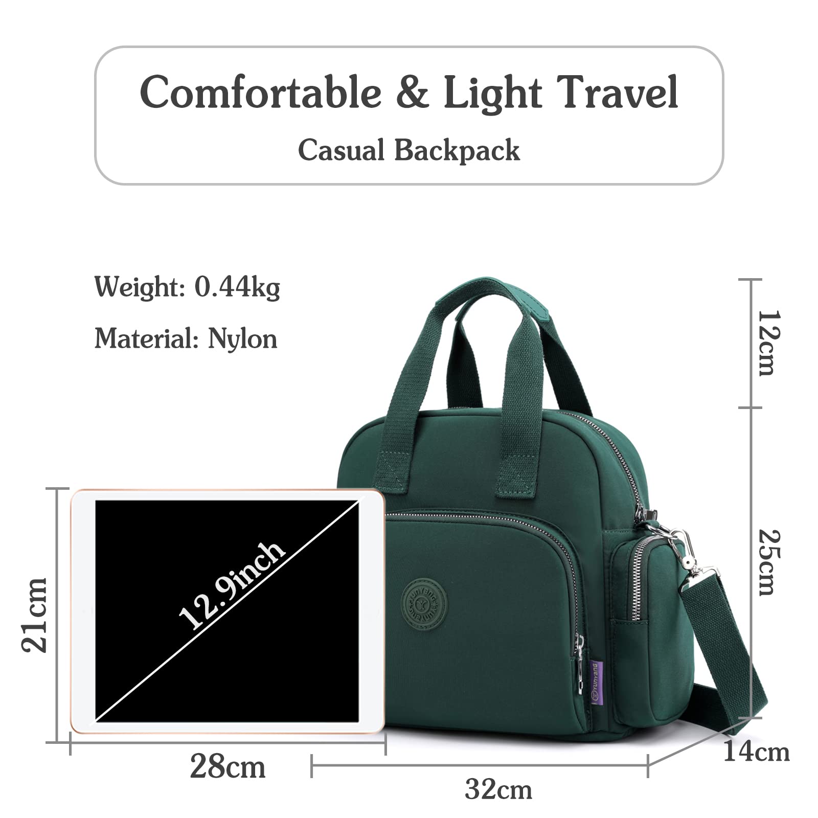 PORRASSO Women's Backpack Purse - Stylish Nylon Shoulder Bag with USB Charging Port, Multifunctional Daypack for Work, Travel & Dating (Green) | Perfect for Commuting, Weekend Getaways & Daily Use