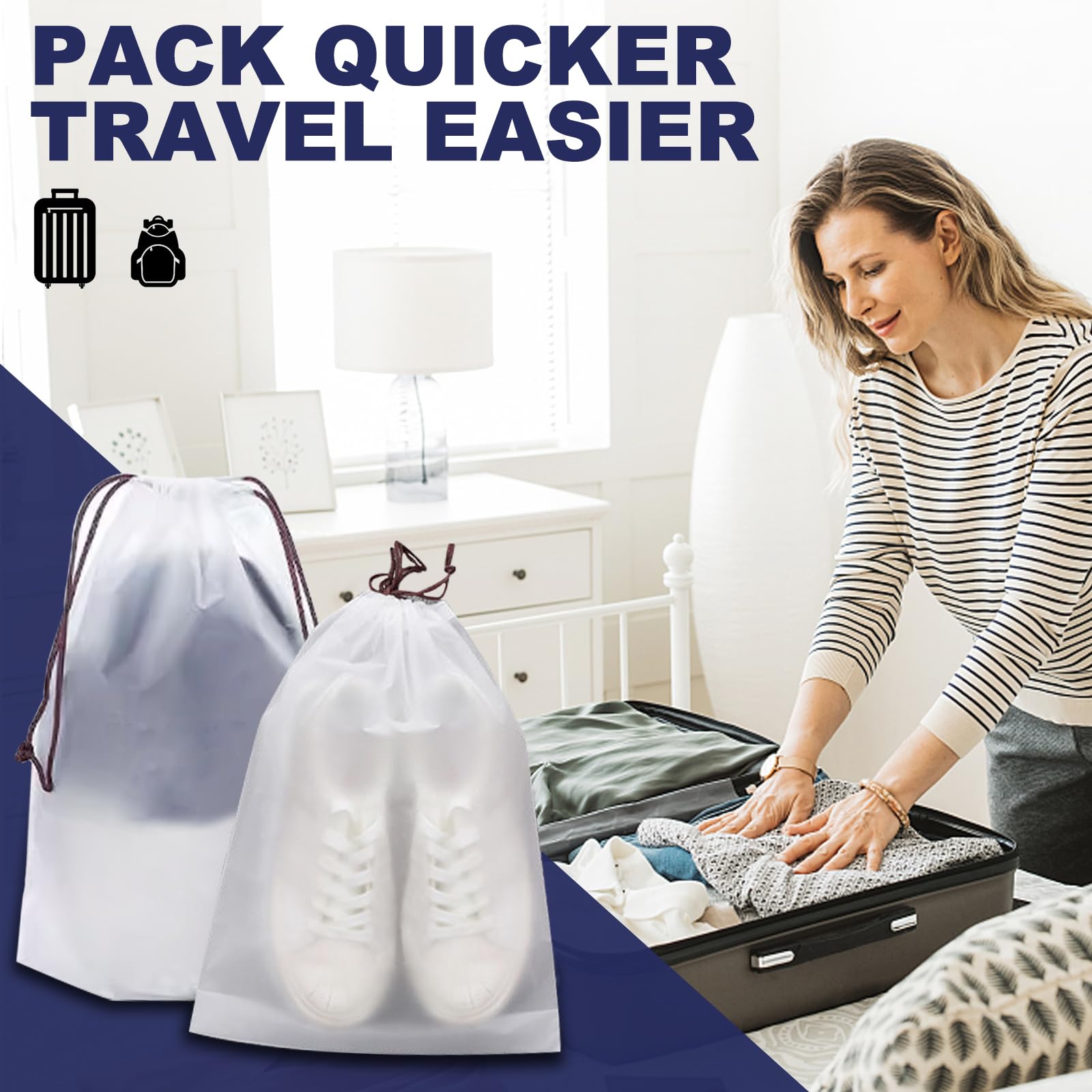 15 Clear Shoe Bags for Travel - Large Storage Pouch with Rope for Men & Women - Perfect for Gym & Suitcase