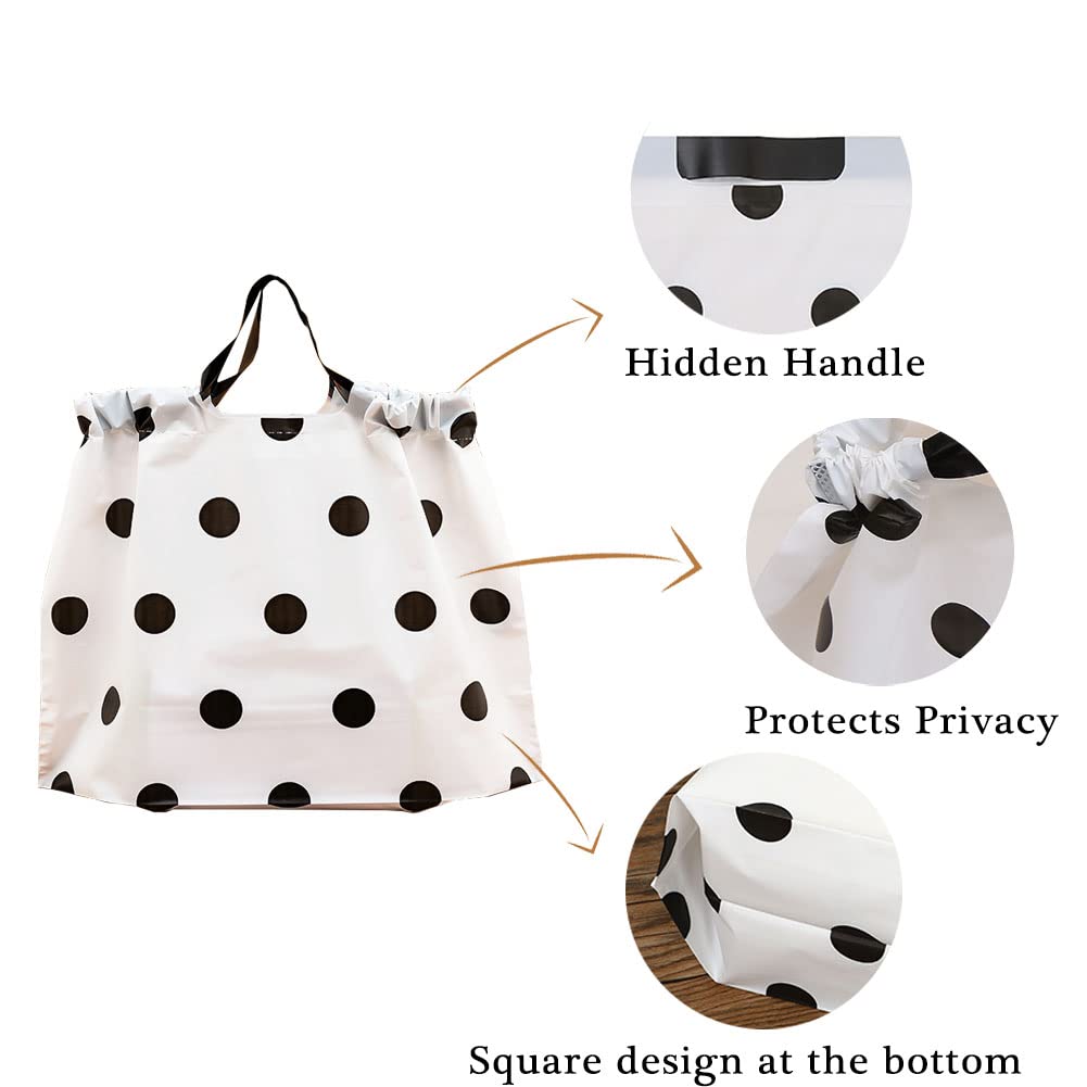 50PCS Thick Plastic Bags with Handles - Reusable Waterproof Takeout Bags, Square Bottom Lunch Bags for Small Business & Restaurant - Carry Out Bags (Polka Dot, Medium) - Perfect for Food Delivery, Picnics & Party Favors