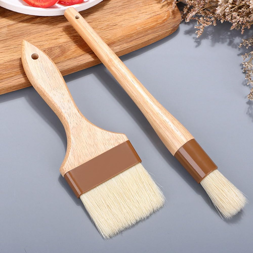 2 Pack Boar Bristle Pastry Brushes - 3 Inch Wide Beechwood Handle Basting Brush for BBQ, Grilling, Baking - Perfect for Spreading Butter, Oil & Marinades on Meats, Breads & Pastries - Ideal for Kitchen, Outdoor Cooking & Professional Baking