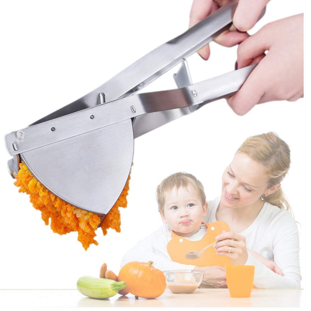 Stainless Steel Manual Juicer Press for Potatoes, Fruits & Vegetables - Heavy Duty Potato Masher & Puree Maker - Perfect for Kitchen, Camping & Healthy Juicing