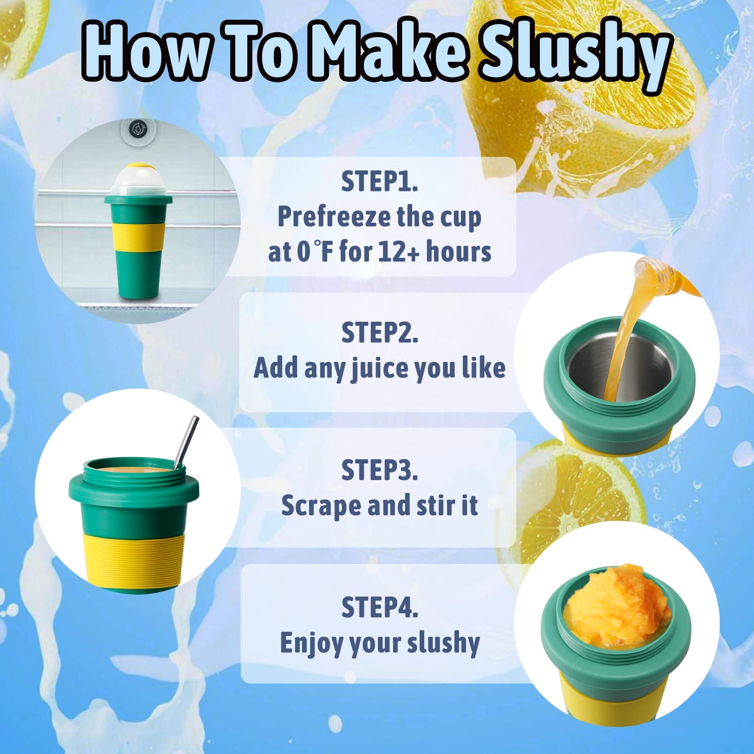 10 oz Green Slushy Maker Cup - Compact Stainless Steel Ice Cream Maker for Single-Serving Slushies, Smoothies & Milkshakes with Spoon Straw | Perfect for Summer Parties, Kids Treats & DIY Frozen Drinks at Home