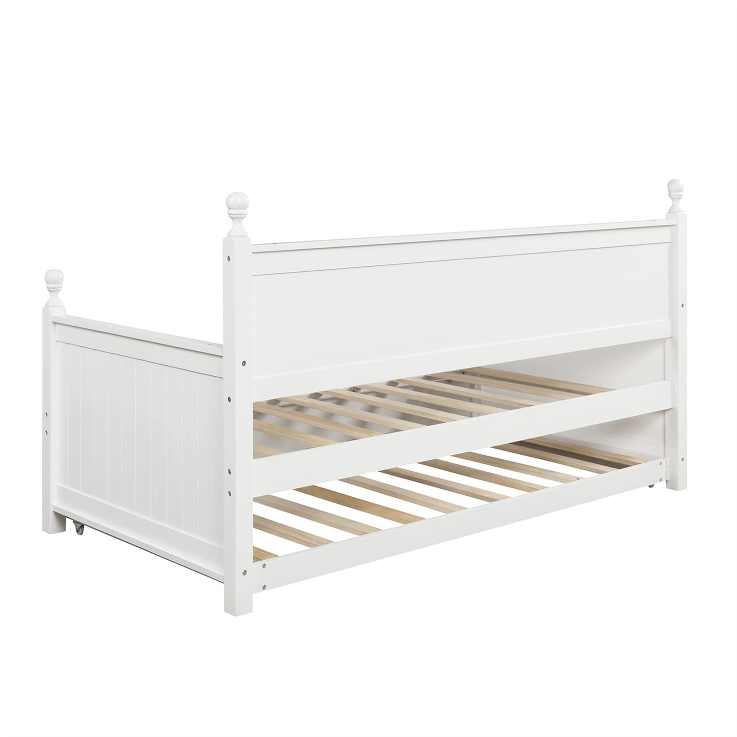 Twin Daybed with Trundle - Solid Wood Daybed Frame for Living Room & Bedroom - Convertible Sofa Bed for Kids, Guests & Sleepovers - Twin Size White - Perfect for Small Spaces & Overnight Visitors