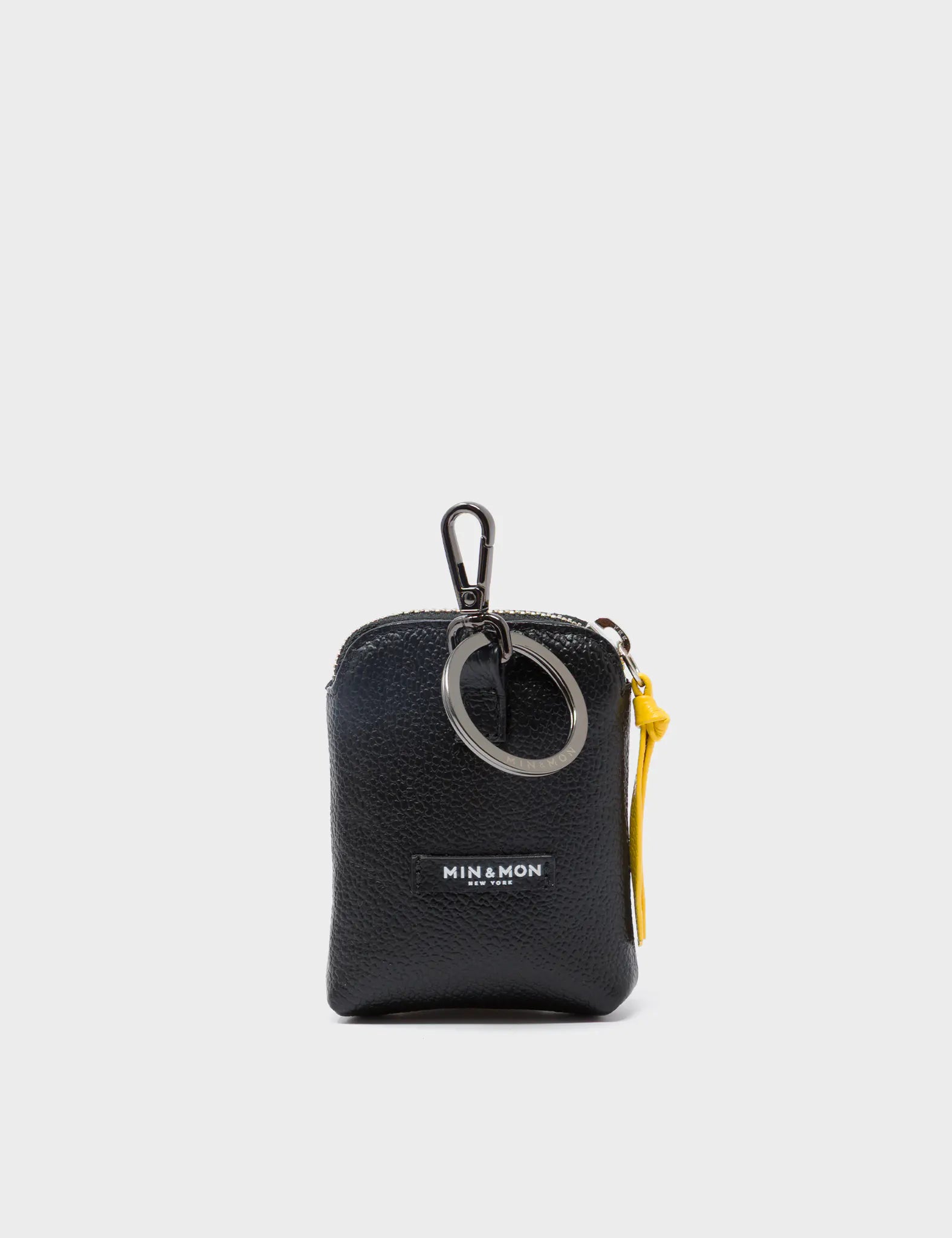Florence Pouch Charm - Black Leather Keychain with Metal Platform Print | Fashion Accessory for Handbags, Wallets & Keys | Perfect Gift for Women