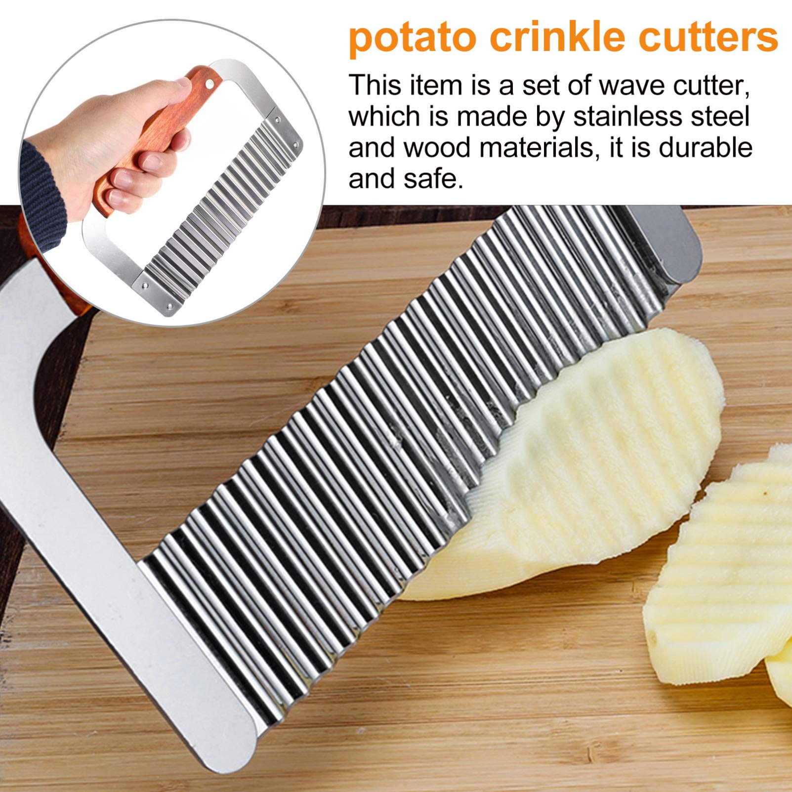 2-Pack Stainless Steel Wavy Potato Slicer - Crinkle Cut French Fry Maker for Home Kitchen, Perfect for Making Homemade Chips, Wedges & Salad Garnish