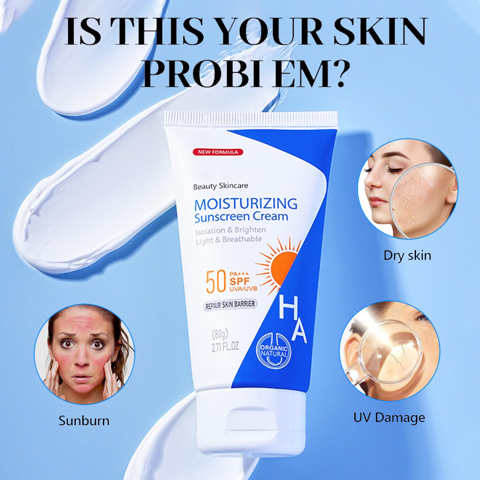 Hyaluronic Acid SPF 50 Sunscreen Lotion for Face & Body - Water Resistant, Hydrating Moisturizer with Broad Spectrum Protection | Daily Use, Outdoor Activities, Beach & Swimming