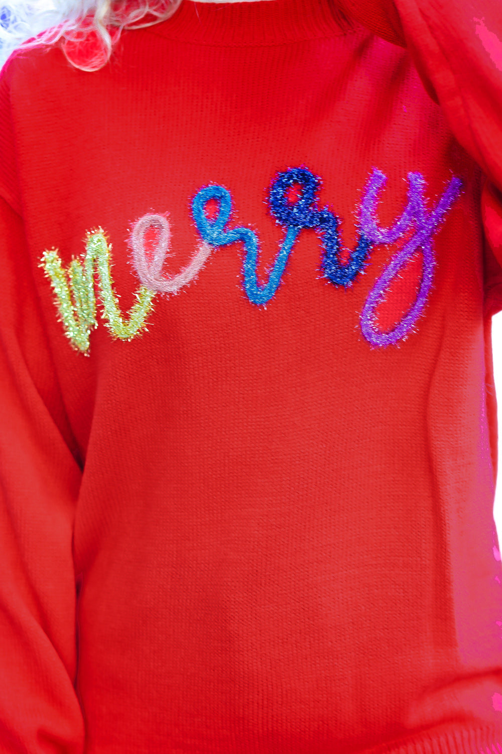 More The Merrier Red Pop Up Lurex Sweater - Festive Holiday Party Wear for Christmas & New Year Celebrations