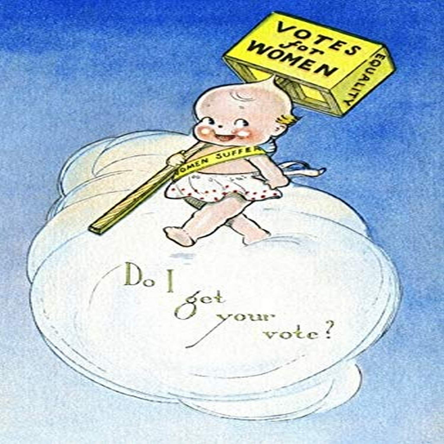 Vintage Women's Suffrage Poster Featuring Rose O'Neill's Kewpie Doll Art - Historical Feminist Collectible for Home Decor & Women's Rights Displays