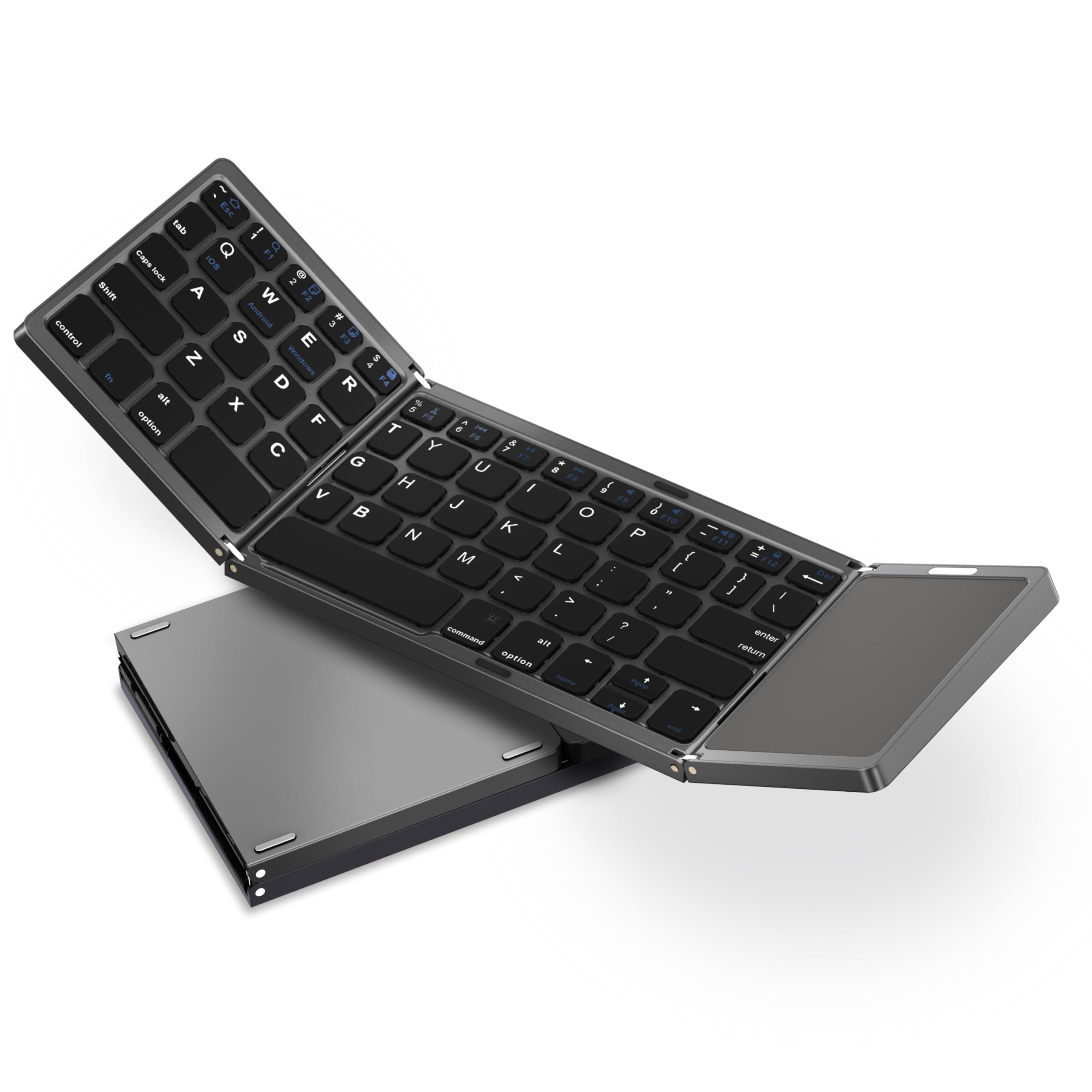 Foldable Bluetooth Keyboard with Touchpad - Portable Wireless Keyboard for Android, iOS, Windows (Syncs 3 Devices) | Rechargeable Tri-Folding Mini Keyboard for Tablets, Laptops & Mobile Devices | Perfect for Travel, Office & Home Use