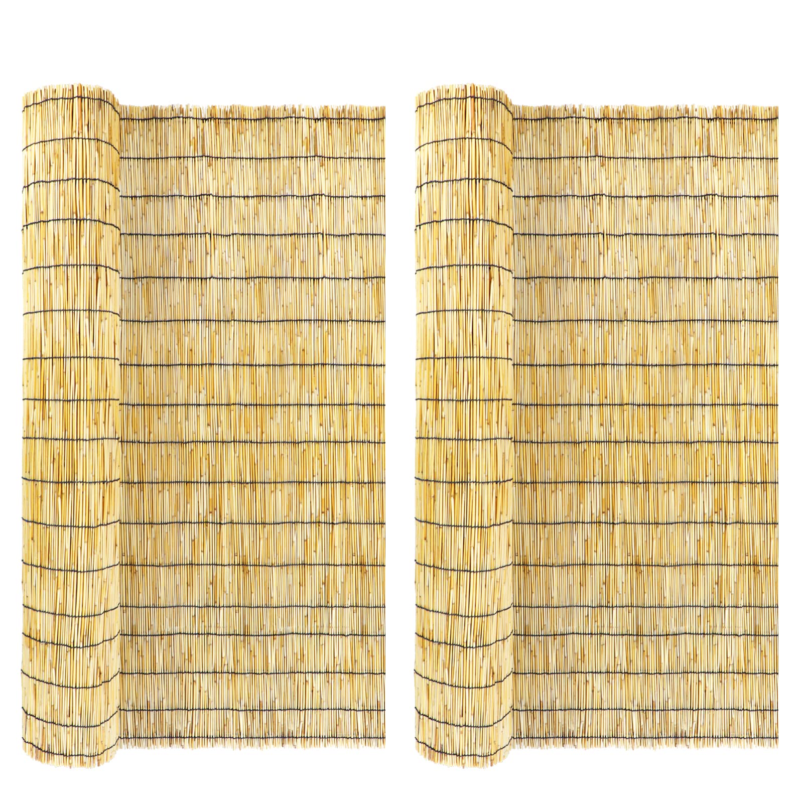 Natural Bamboo Fence Roll 4FT x 16.4FT - 2 Pack Reed Privacy Screen for Balcony, Patio, Garden & Backyard | Indoor/Outdoor Decorative Fencing (Yellow) - Perfect for Creating Tropical Privacy, Shade & Stylish Outdoor Living Spaces