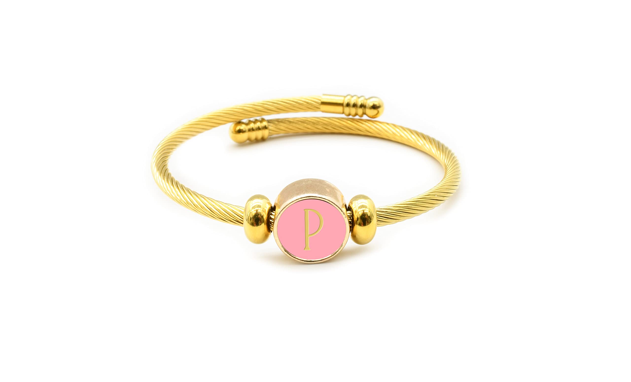 14k Gold Plated Reversible Stackable Initial Bracelets A-Z - Stainless Steel Round Cable Bracelet for Women - Perfect for Gifts, Layering & Everyday Wear