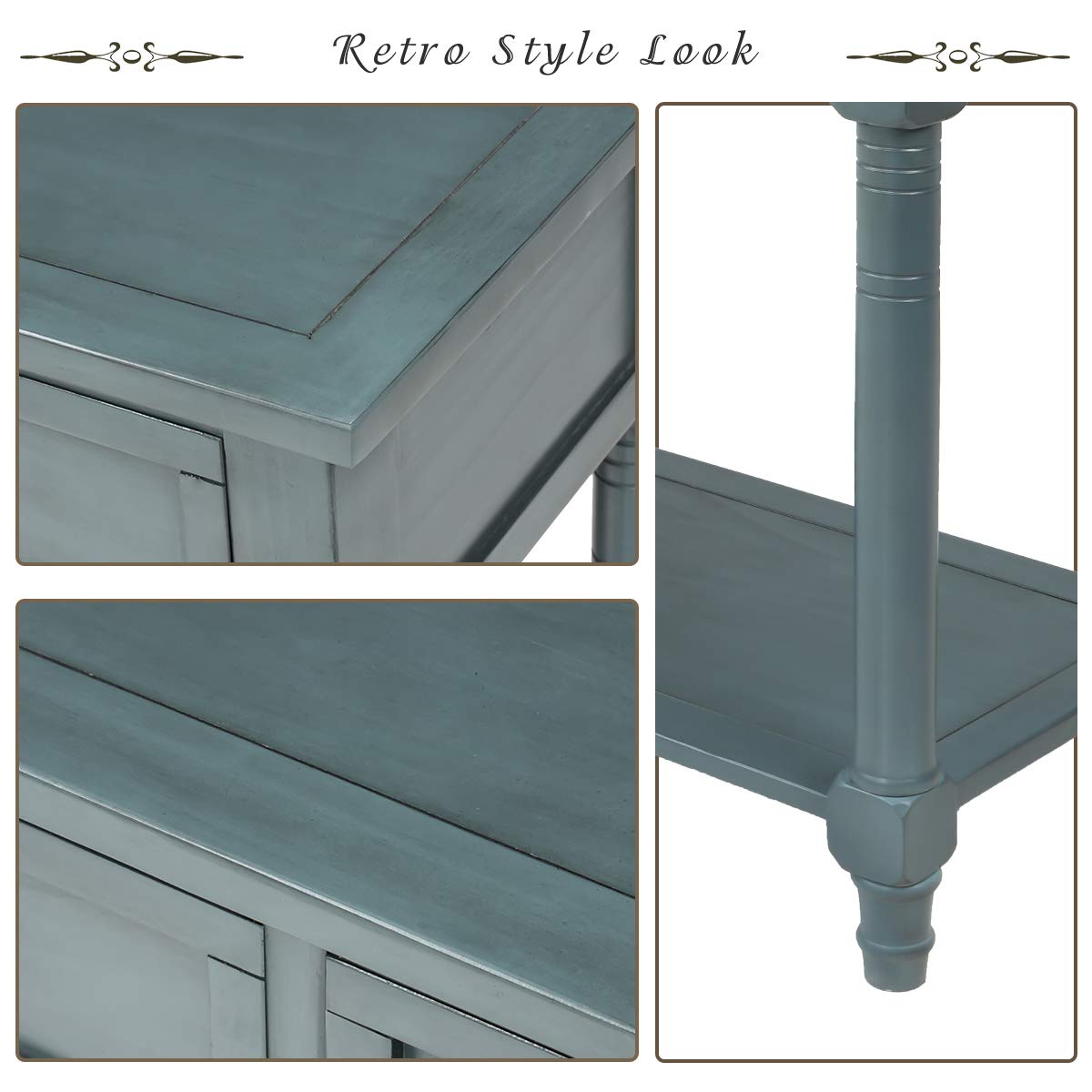 Danxee Solid Wood Entryway Console Table - Traditional Design with 2 Drawers & Bottom Shelf - Navy Blue Sofa Table for Hallway, Living Room & Foyer Decor