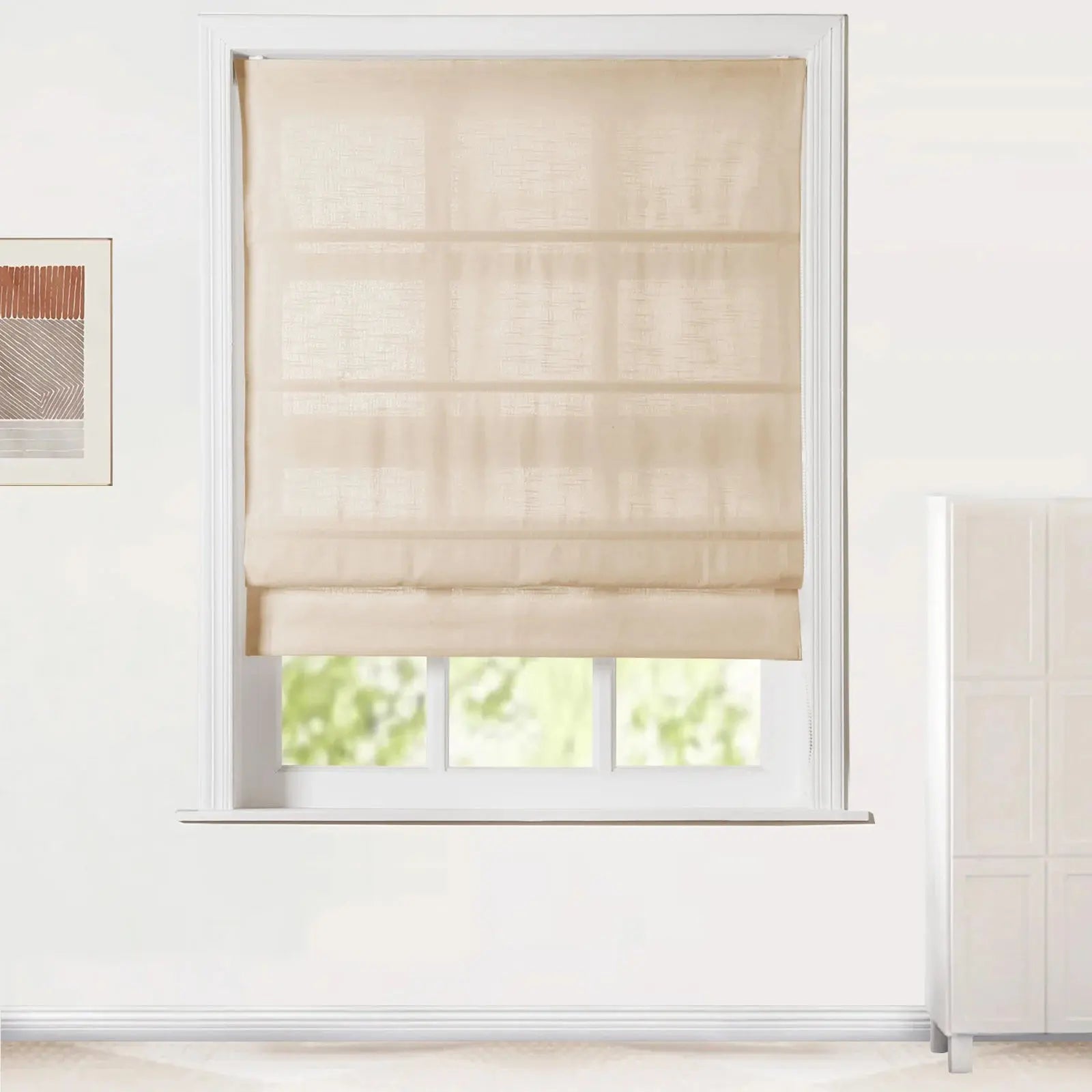 Jawara Linen Cotton Roman Shade with Cord Lift - Elegant Window Treatment for Living Room, Bedroom & Office
