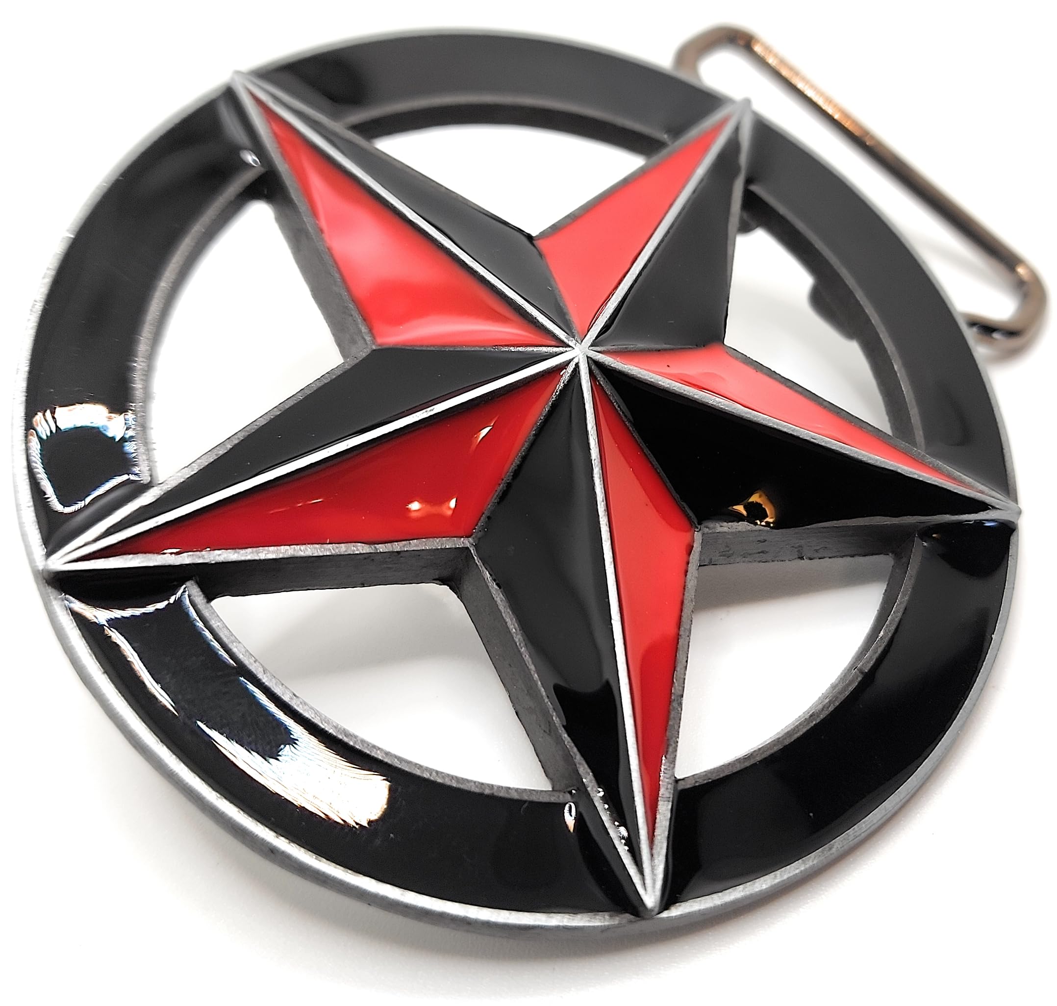 Nautical Star Belt Buckle for Men - Red & Black Heavy Duty Western Style Buckle - Perfect for Jeans, Work Pants & Cowboy Boots