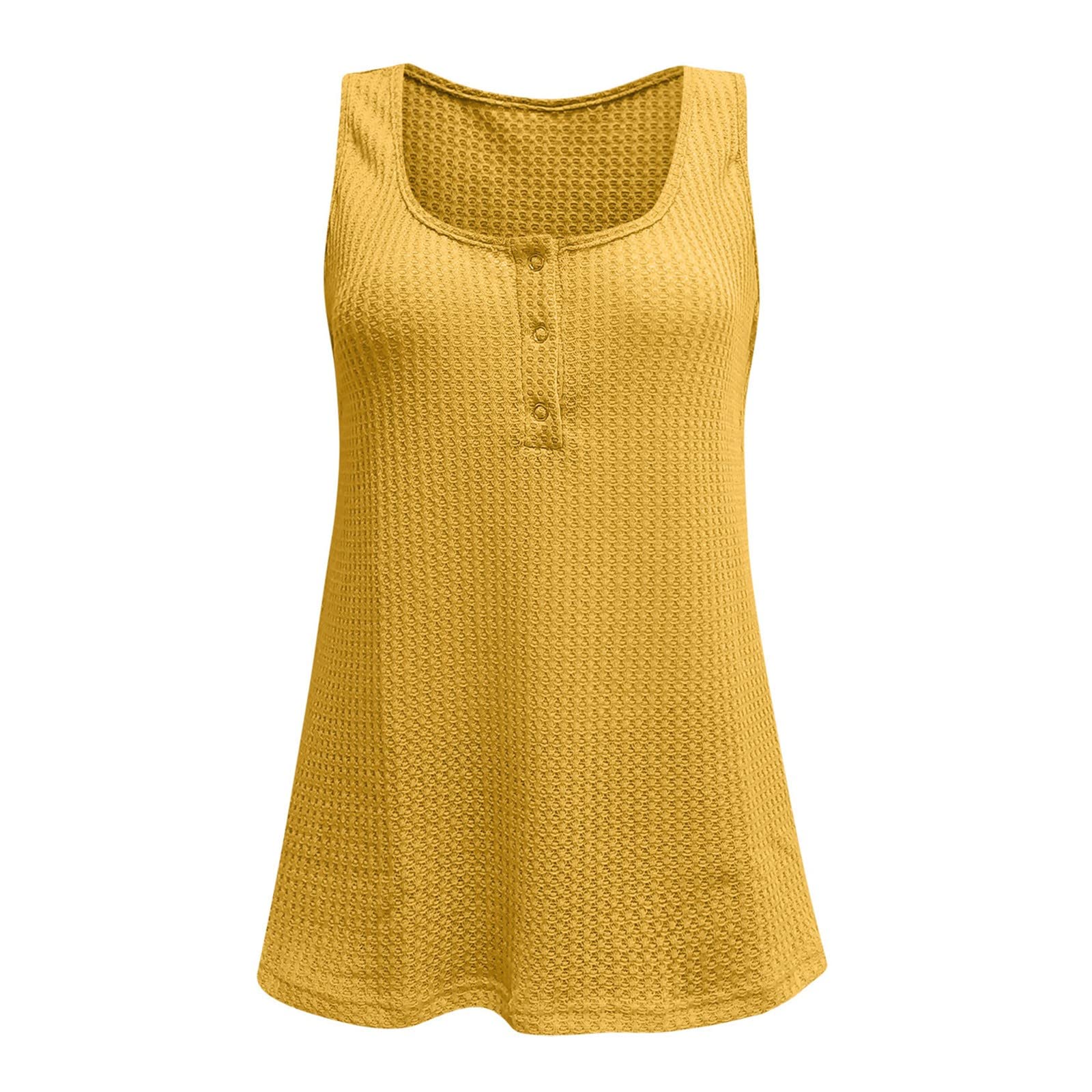 Women's Summer Waffle Knit Tank Tops - V Neck Henley Sleeveless Button Up Blouse, Loose Tunic Tops for Casual Wear, Beach & Vacation Outfits