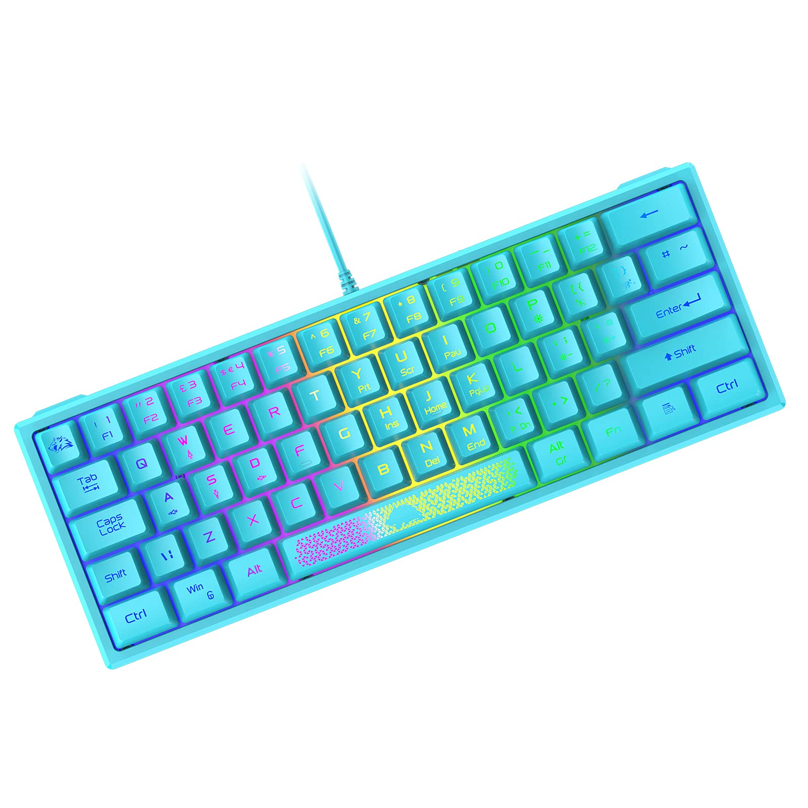 ZIYOU LANG K61 60% Compact Mechanical Feel Gaming Keyboard - RGB Rainbow Backlit, 62-Key Ergonomic Design, 19-Key Anti-Ghosting, Waterproof USB Wired for PC, Mac, Windows - Perfect for Gamers, Typists & Office Work (Blue)