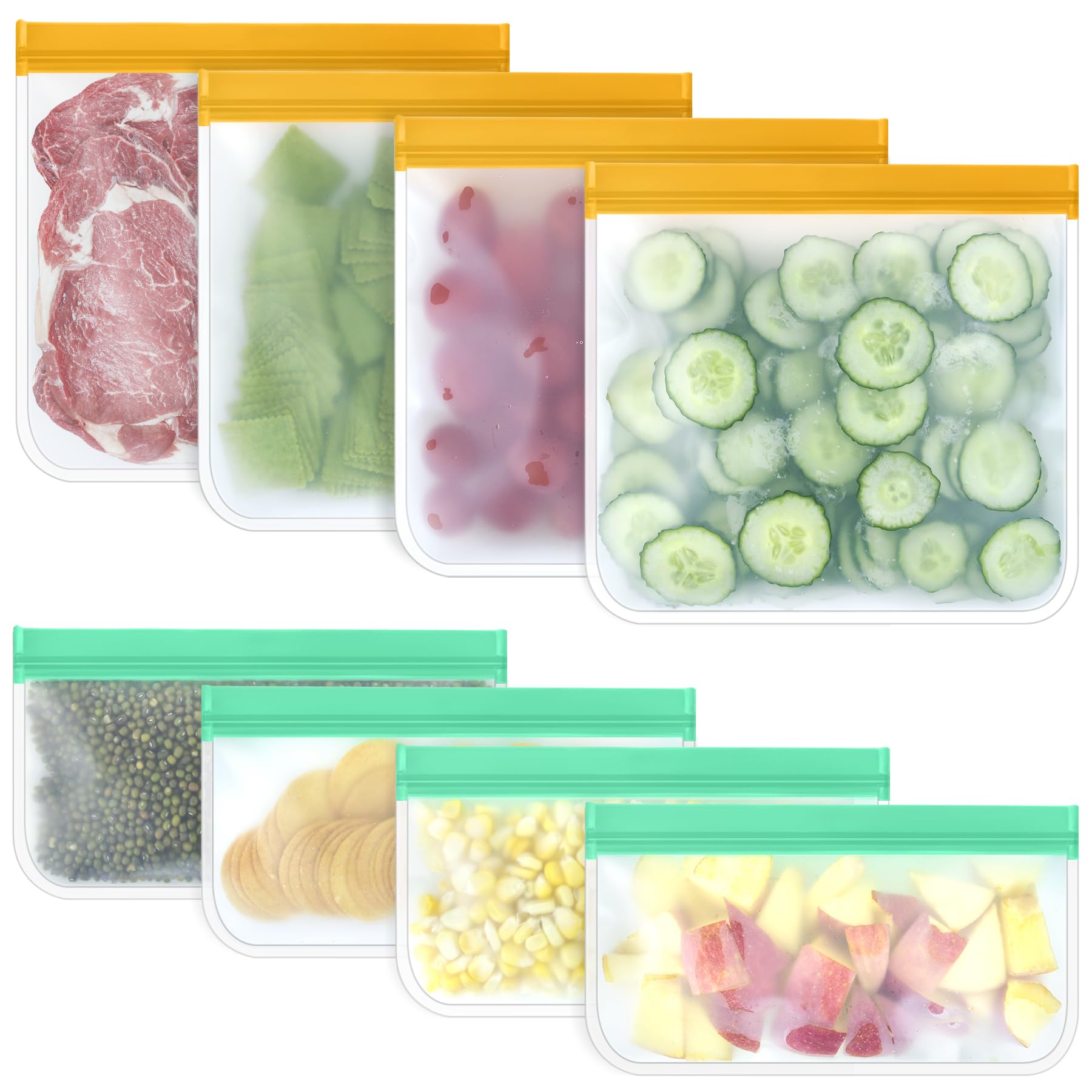 Reusable Silicone Food Storage Bags - 4 Sandwich & 4 Snack Bags | Leakproof Freezer Safe Ziplock Containers for Meal Prep, Travel, Picnic, Work & Home Use | Eco-Friendly Kitchen Essentials